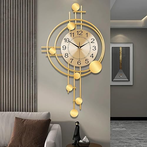 Miniatura 12 de Reloj de pared grande para sala de estar, silencioso, sin tictac, funciona con pilas, reloj de pared redondo y moderno de gran tamaño para dorado