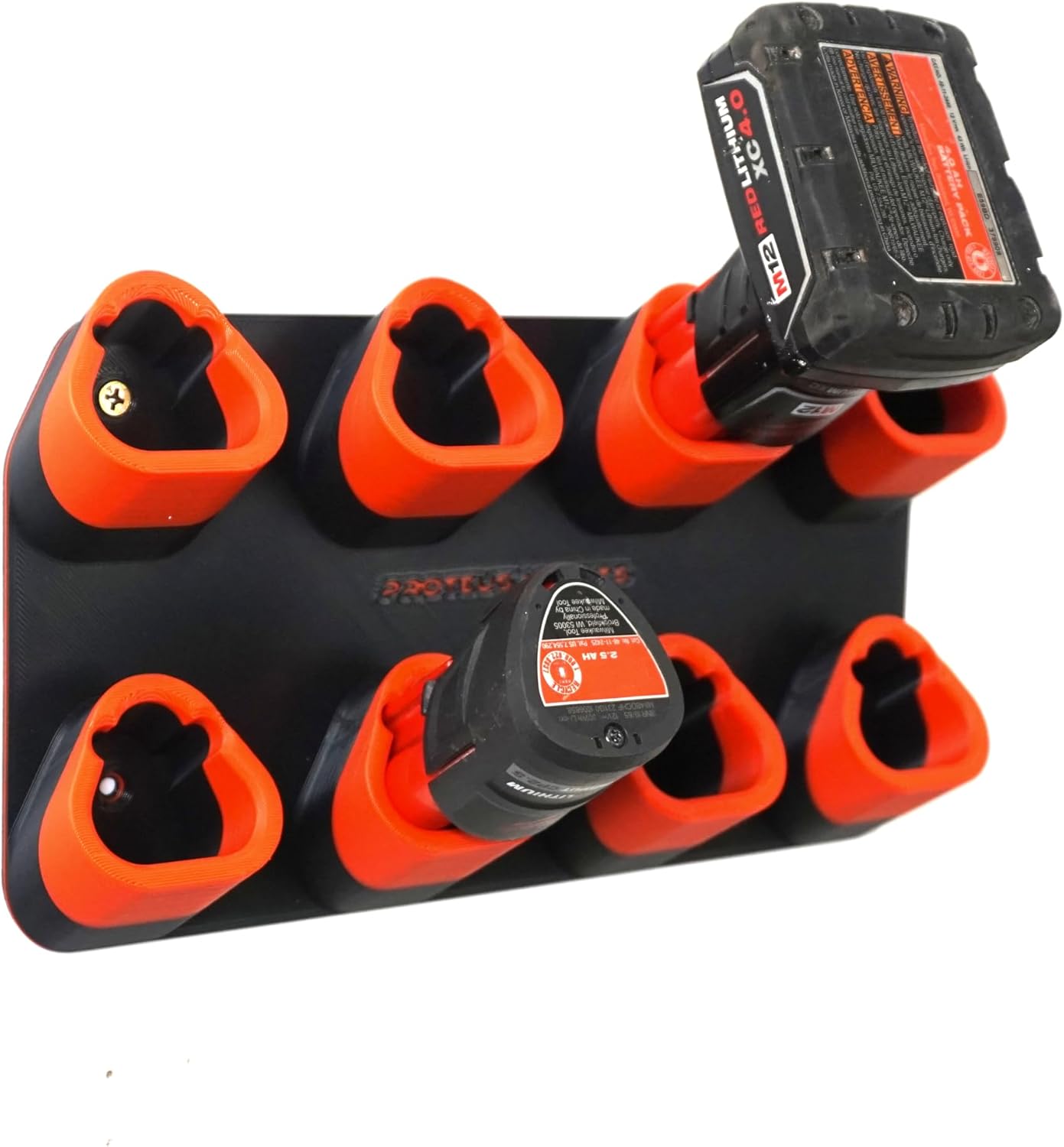 Battery Holder for Milwaukee M12 - Compatible with Milwaukee 12V Batteries - Wall Mount - Made in The USA (Red & Black, EIGHT Batteries)