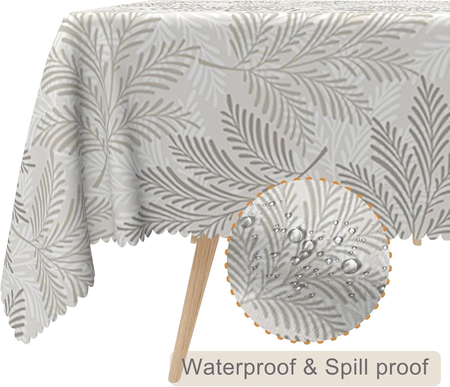 70x70inches Grey Leaves Square Tablecloth Spring Leaf Printed Rustic Table Cloth Waterproof and Stain Resistant Table Cover for Farmhouse Kitchen Dining Room Patio Indoor Outdoor Use