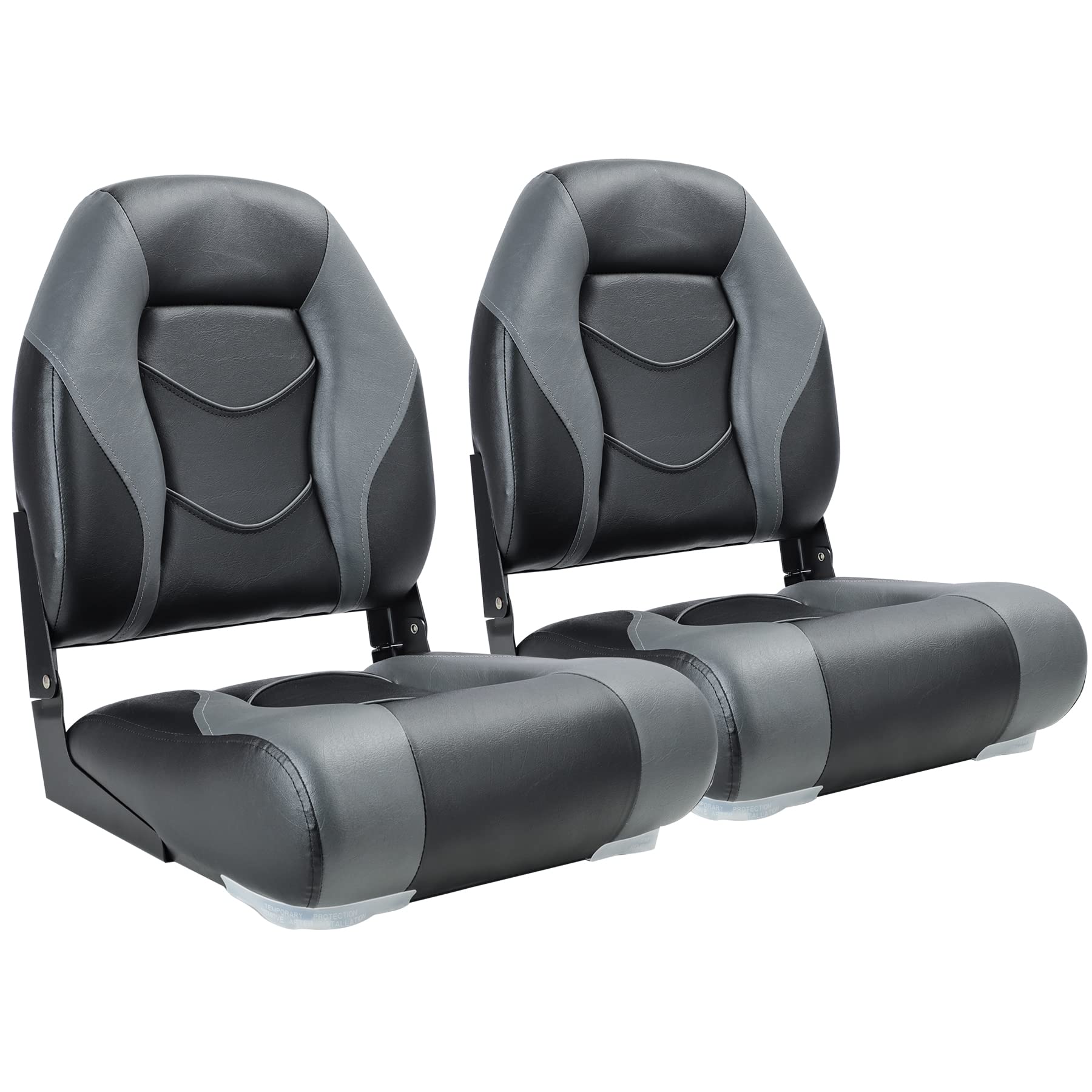 NORTHCAPTAIN Deluxe Marine High Back Folding Boat Seat,Stainless Steel Screws Included,Dark Grey/Black(2 Seats)