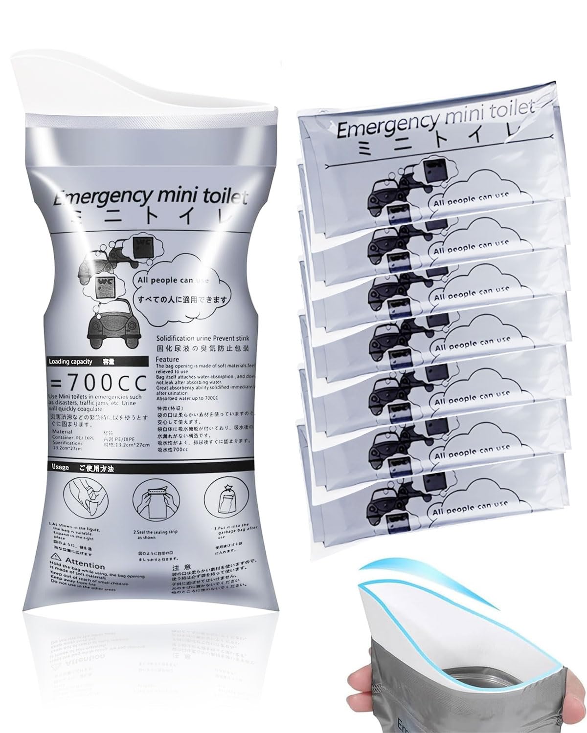 DAFNE 8Pcs Contenitore USA e Getta Urina, Urinatoio da Viaggio, Sacchetti Vomito da Viaggio, Sacchetti per Toilette da Campeggio, Viaggi, Ingorghi, WC Portatile per Uomini, Donne(700ml)