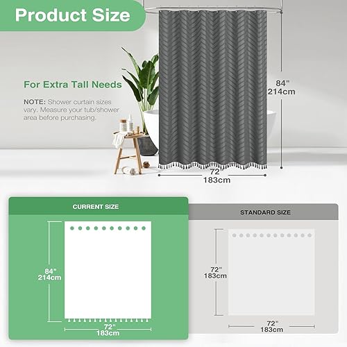 Vista 269 de Dynamene - Cortina de ducha, bohemia y rústica con rayas con chebrón en relieve, cortina texturizada para decoración de baño, juego de cortina A.
