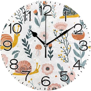 ALAZA Snails Wall Clock Battery Operated Non Ticking Silent Quartz Analog Rustic Farmhouse Round Clock Retro Decor for Home Kitchen Living Room Bathroom