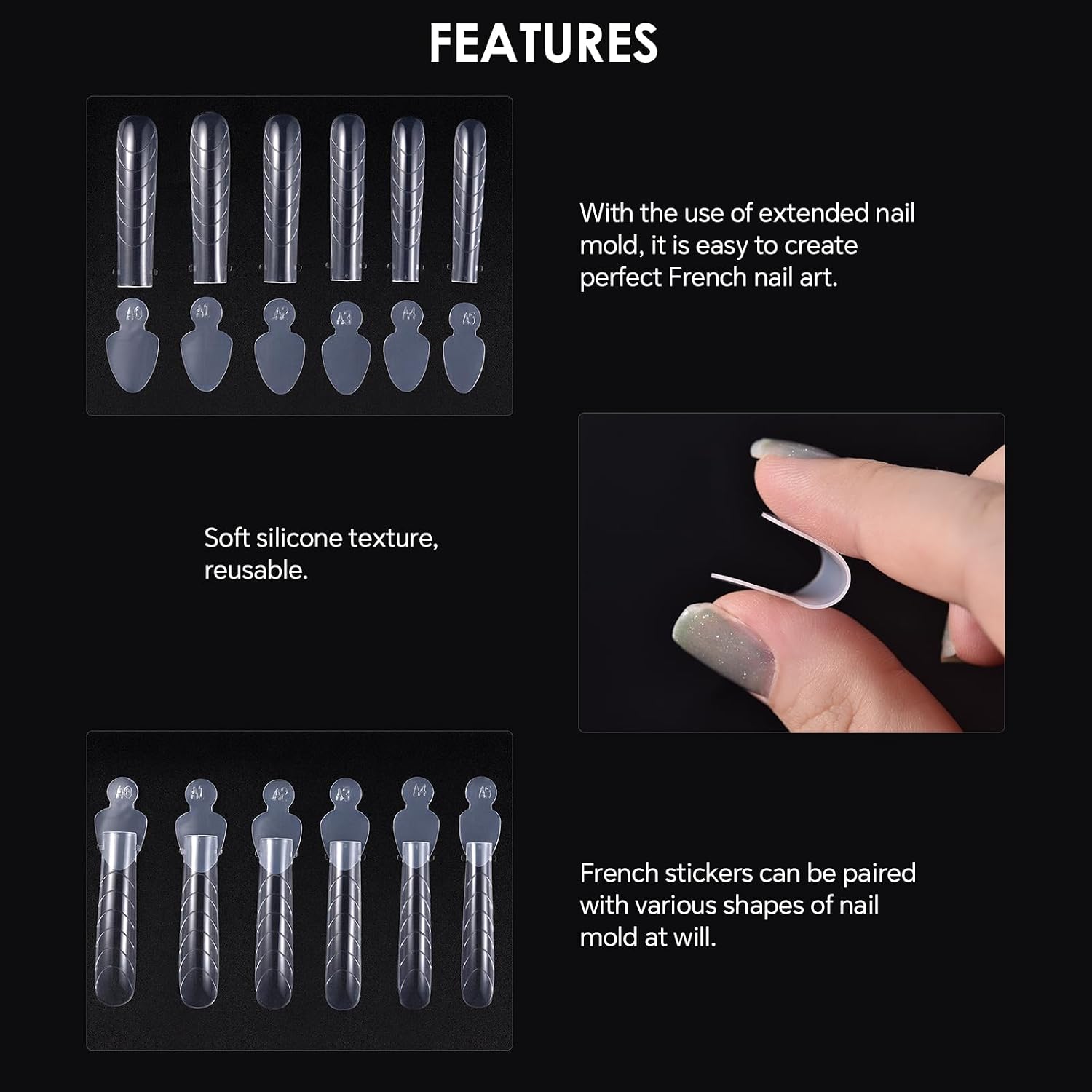 KADS 120 PCS Silicone French Manicure Stickers for Nail Mold,Dual Nail Forms Mould Sticker,Gel Extension Quick Building (04)
