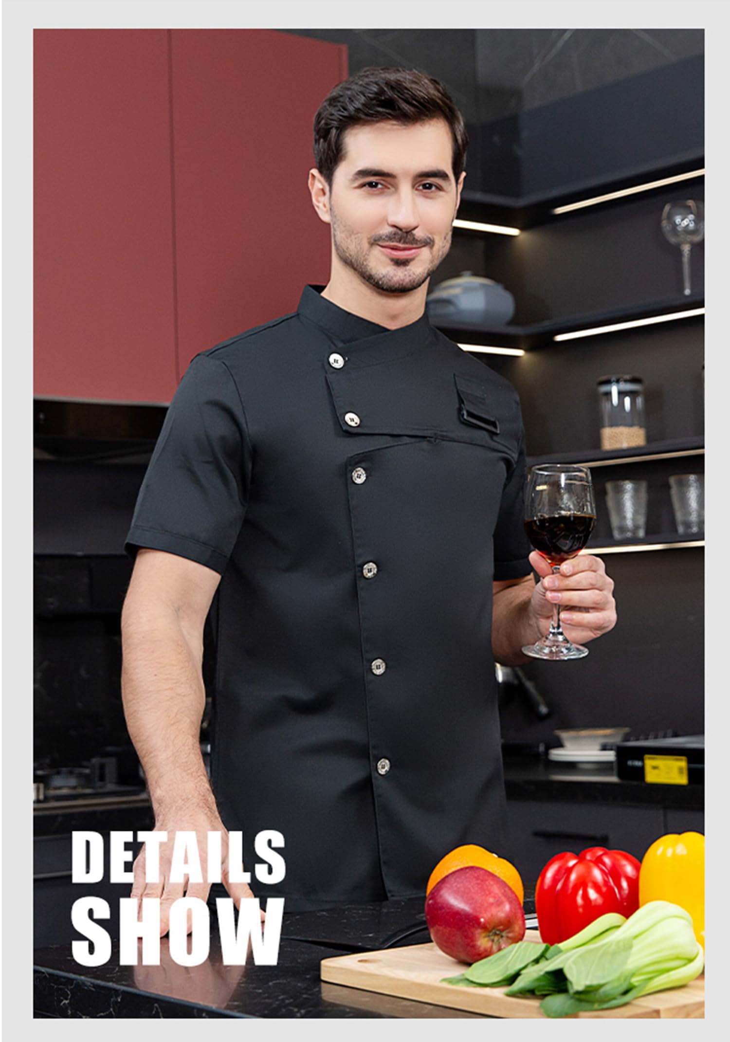 Conjunto de chaqueta de chef para hombre, transpirable, con ventilación oculta, uniforme de chef (abrigo + delantal)
