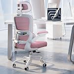 TRALT Ergonomic Office Chair - Desk Chair with Adjustable Headrest Lumbar Support Computer Chair - Mesh Comfy Chair with Flip-up Armrests - Gaming Chairs for Adults Home Office (Leather, Pink)