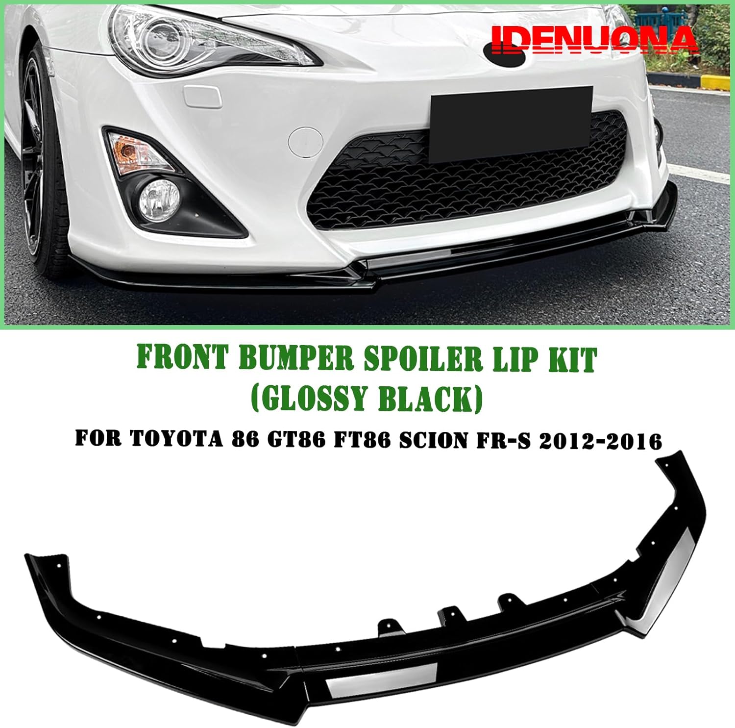 Front Spoiler Lip for Toyota GT86 FT86 Scion FR-S 2012-2016 2013 Gloss Black Carbon Fiber Look