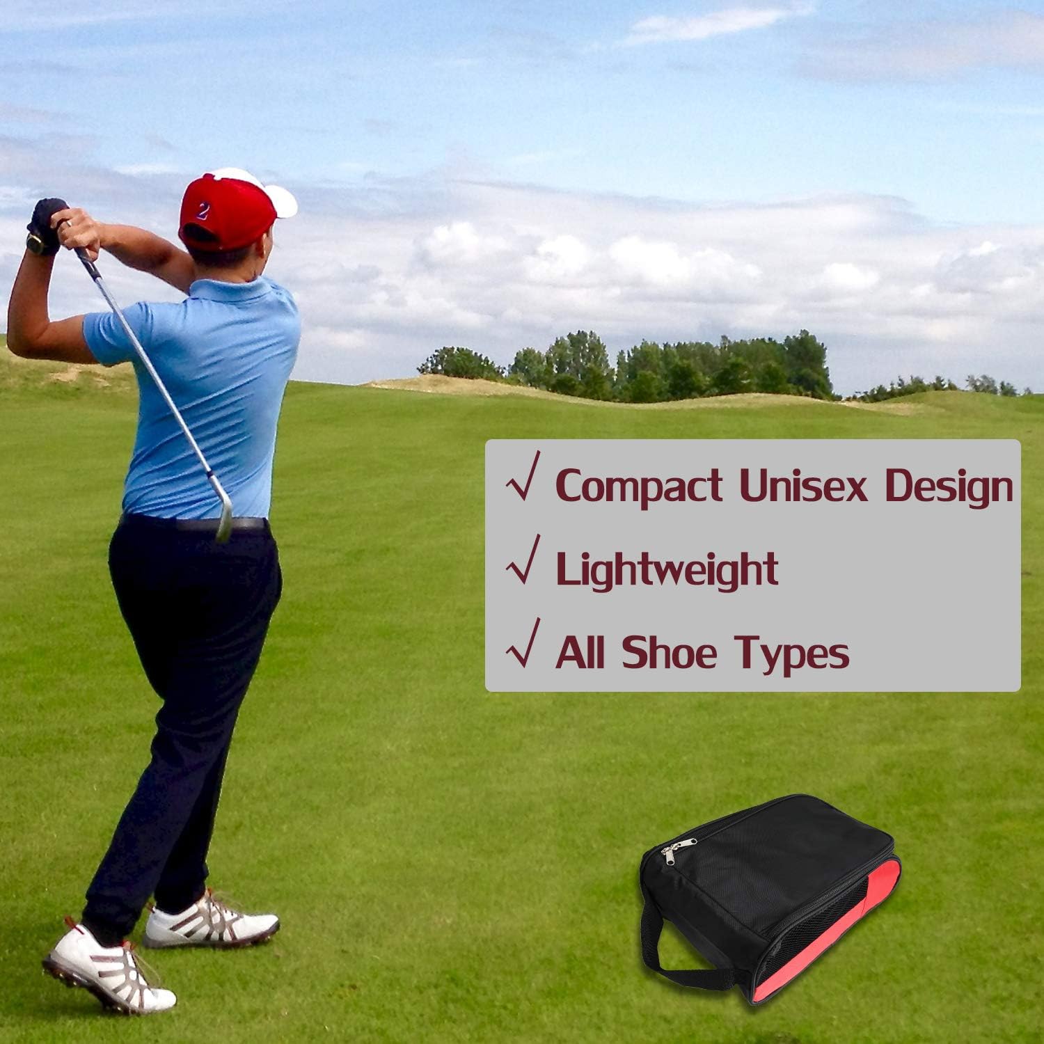 Outdoor Golf Shoes Bags Travel Shoes Bags Zippered Sport Shoes Bag (Red) - Image 2
