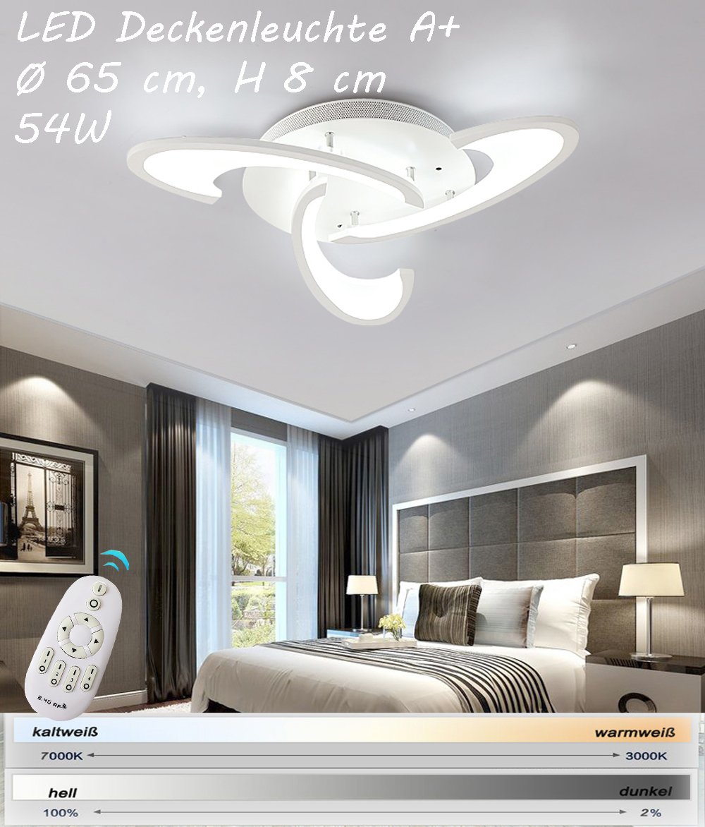 eurohan Écran plafonnier LED 2127 avec télécommande couleur/luminosité variable acrylique de lumière abat-jour blanc laqué Cadre en métal Moderne 2127-3 Ø 60 cm LED 36W