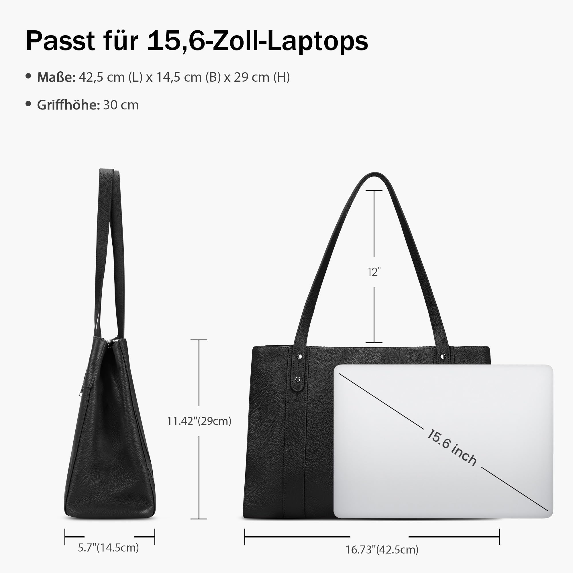 befen Echtleder Handtasche Damen Groß Shopper Tasche 15,6 Zoll Laptoptasche | Leder Tote Bag Aktentasche Lehrertasche mit Laptopfach, Mode Schultertasche für Business Büro Schule