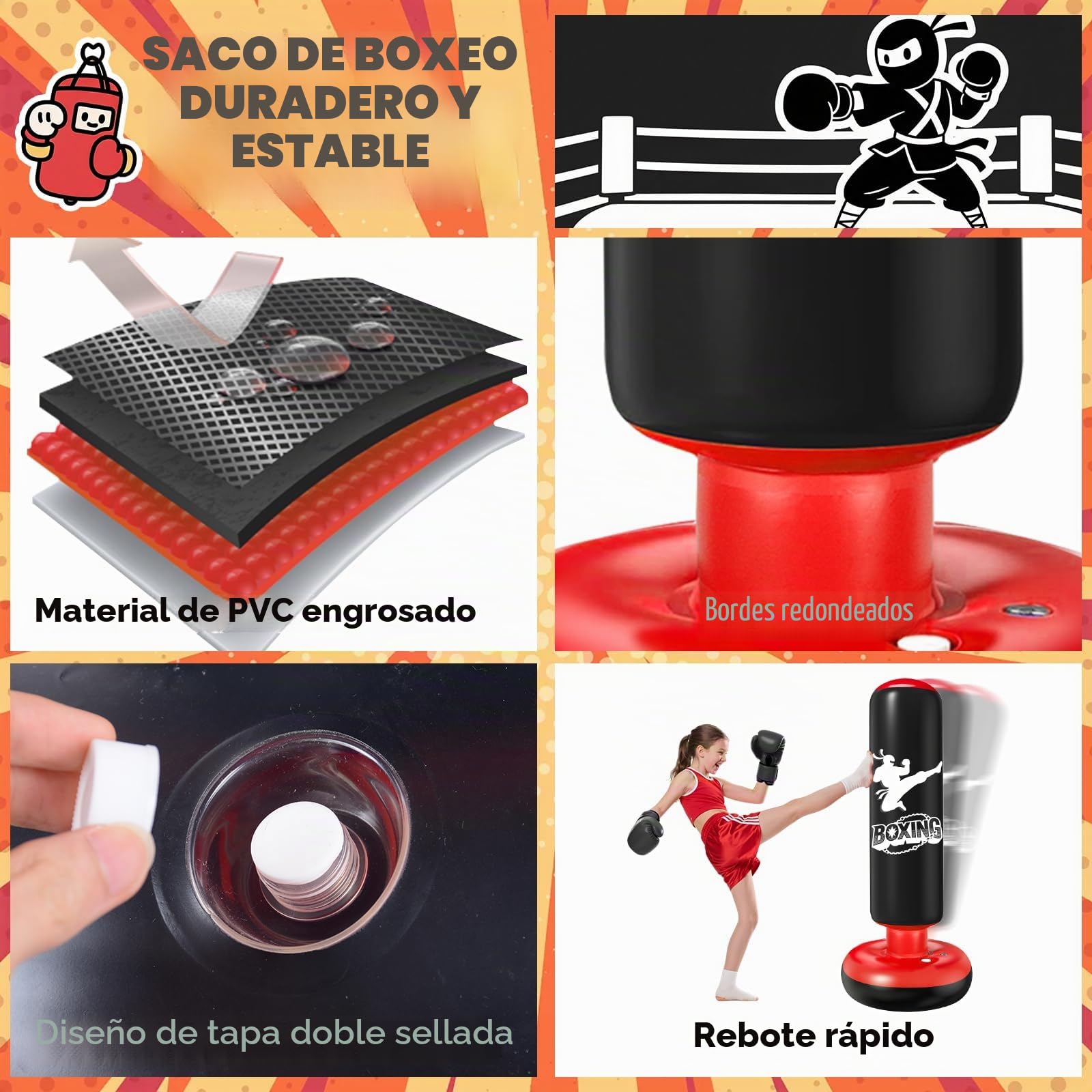 Saco de Boxeo Niños 160cm Bolsa Inflable con Guantes y Bomba para MMA Taekwondo