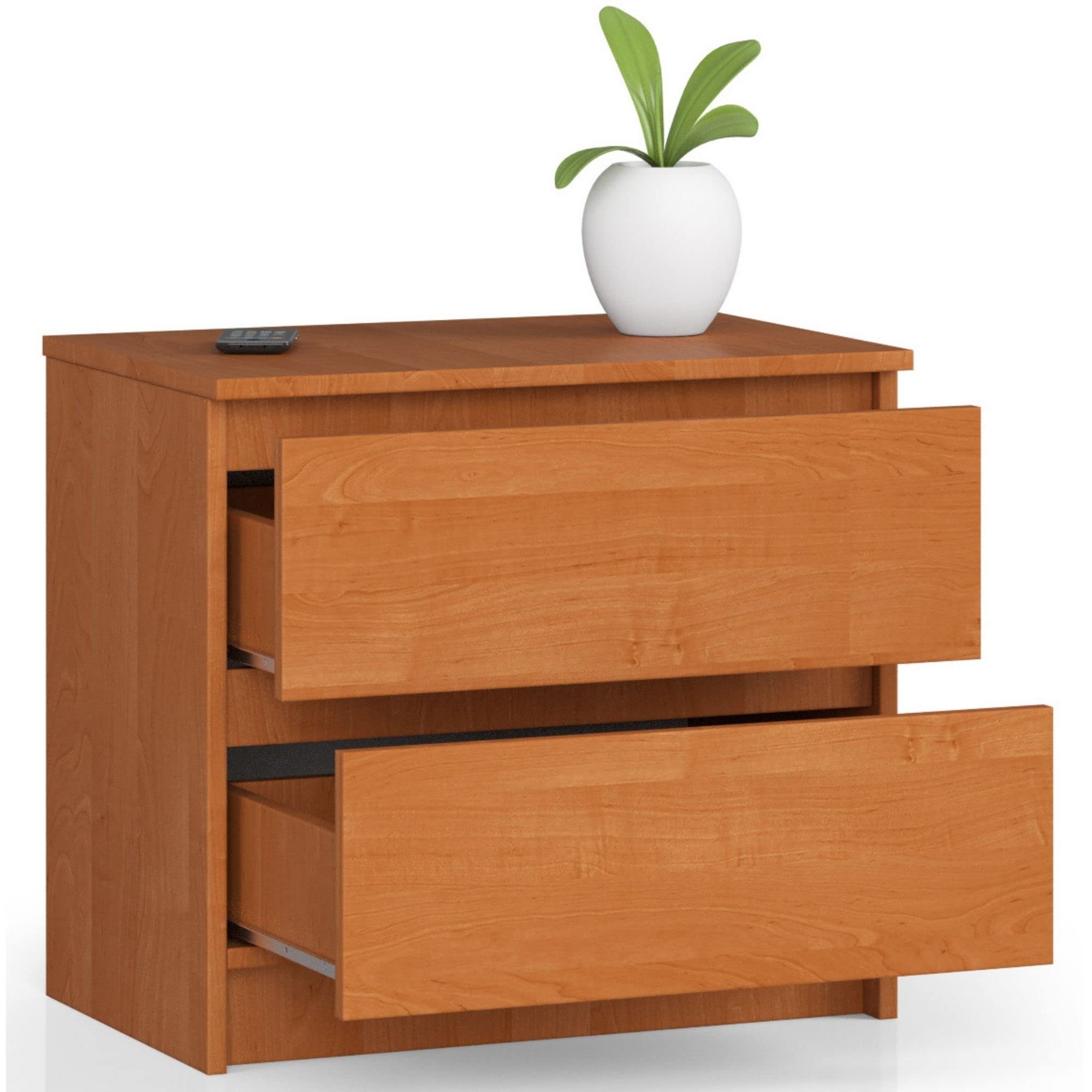 AKORD Kommode K60 mit 2 Schubladen | für das Wohnzimmer Schlafzimmer Schrank Büro Arbeitszimmer | Modernes Funktionales Design | B60 x H55 x T40 cm, Gewicht 20kg | Erle