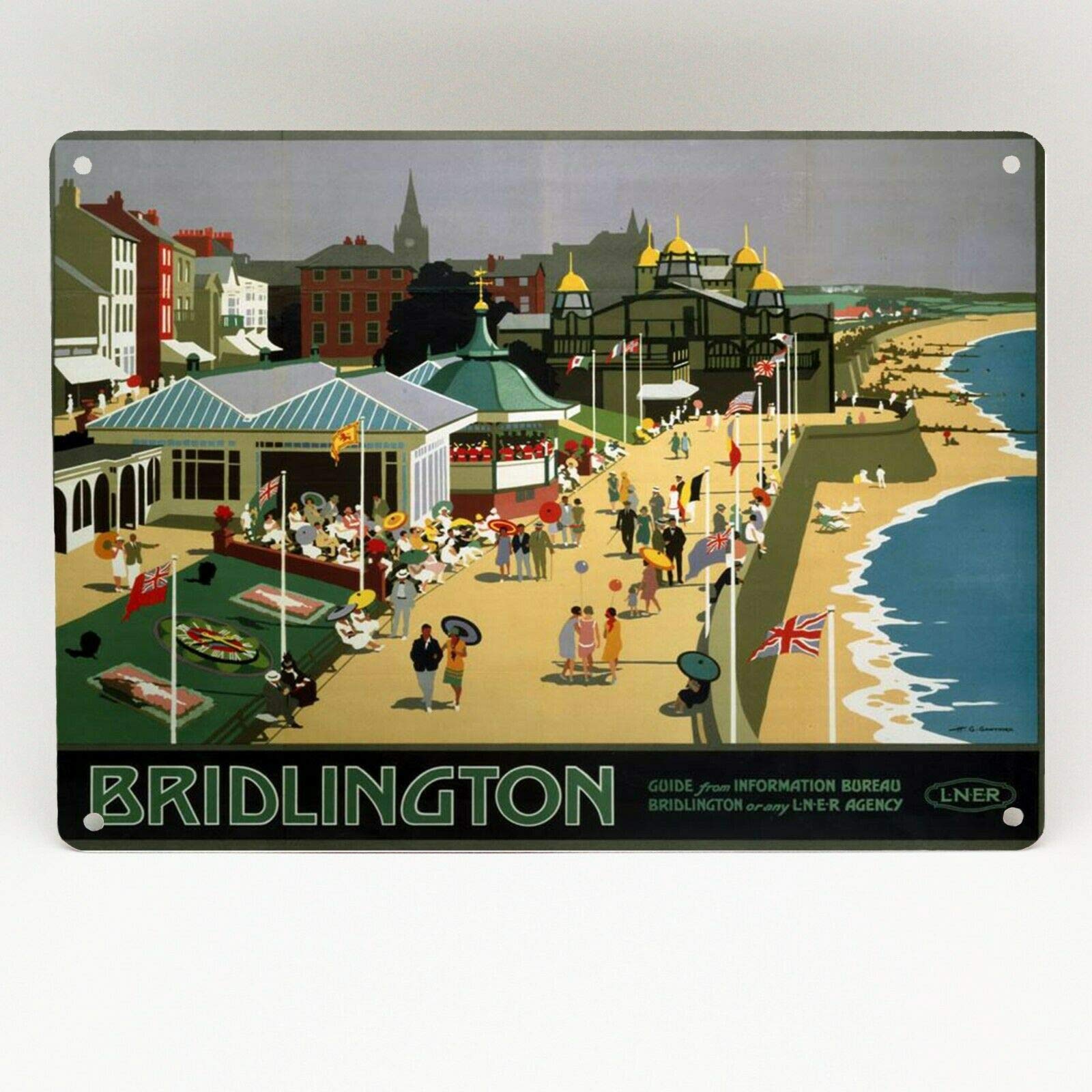 Biopracess BRIDLINGTON LNER RAILWAY POSTER METAL SIGN BRITISH RAIL TRAVEL VINTAGE GAWTHORN METAL TIN SIGN 8x12 inches