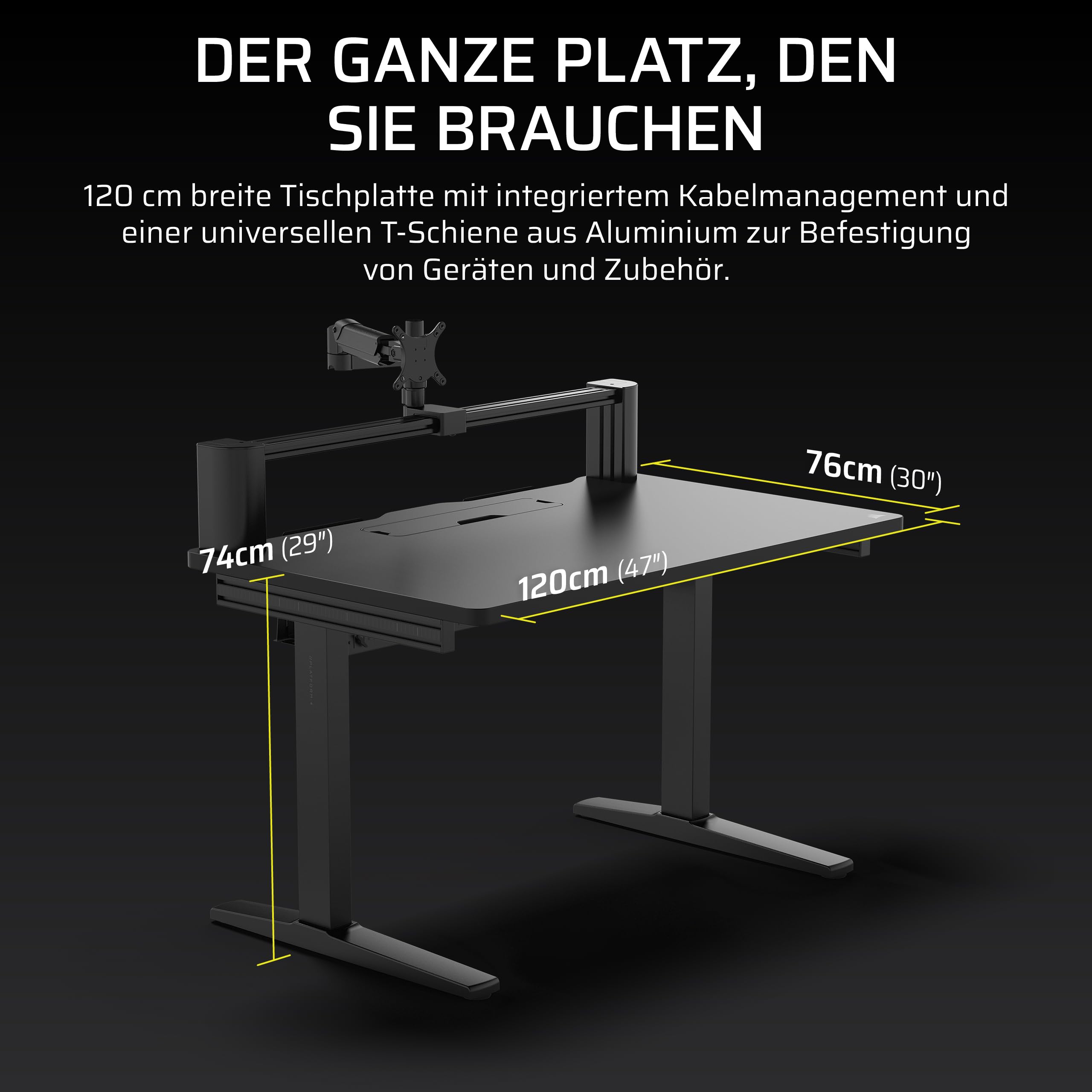 Corsair Platform:4 – 120 cm x 76 cm, Fester Höhe, Stehender Computer Home Office Gaming-Schreibtisch, Kabelmanagement, USB-Anschluss, Monitorarm Inbegriffen – Schwarz