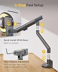 MonTEK Sleek Arme de moniteur en aluminium, monture mono-écran pour écrans de 17-40 po. Indicateur de tension, bras de moniteur de ressort mécanique Premium, base C-Clamp & Grommet,VESA 75/100mm, Max Charger 26.4 Lbs