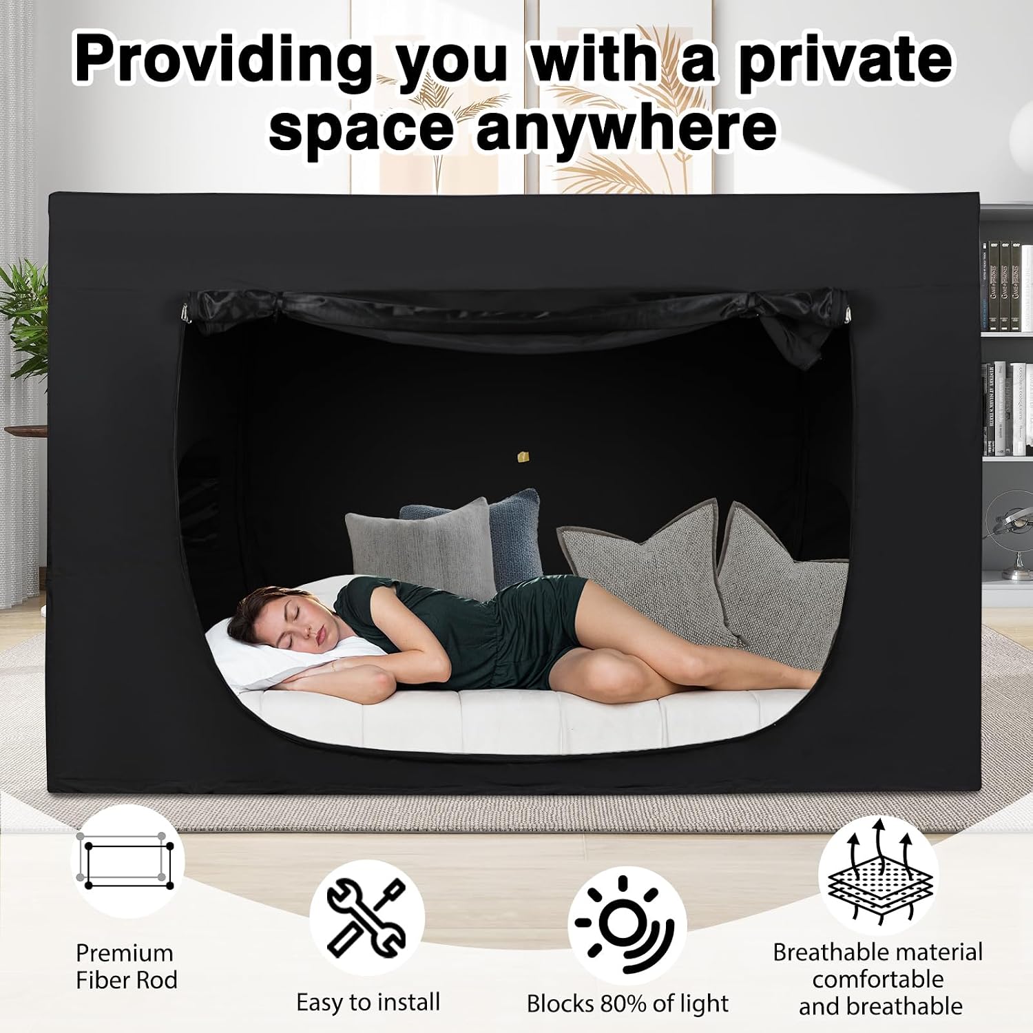 Bed Tent Twin Bed Canopy - Cubby Bed Tent for Adult Sleep Tents Blackout Breathable Lightweight Private Space Sleeping Pod with Fiber Rod
