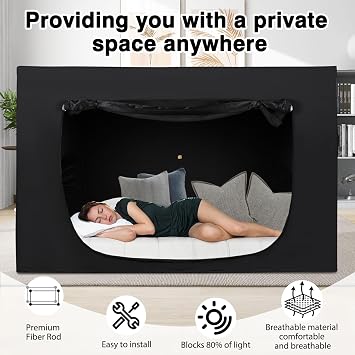 Bed Tent Twin Bed Canopy - Cubby Bed Tent for Adult Sleep Tents Blackout Breathable Lightweight Private Space Sleeping Pod with Fiber Rod