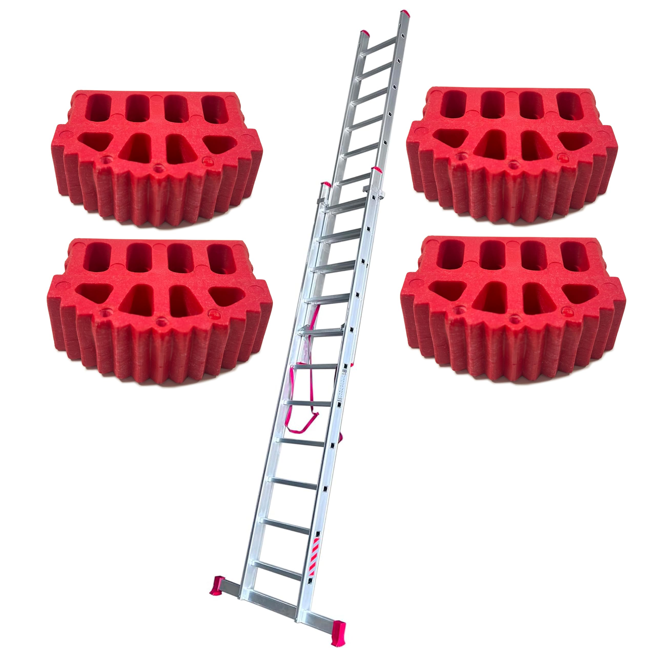 BTF | Juego de 4 Conteras para Escaleras Industriales Profesinoales 1, 2 o 3 Tramos Combinada y/o Extensible | Pies de Goma de Escaleras Perfil de Montante 80x25mm.