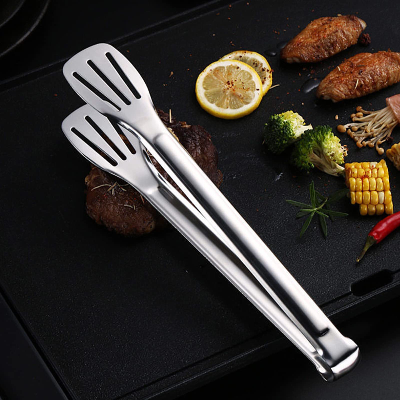 Paquete de 2 pinzas de cocina de acero inoxidable con bloqueo para cocinar, barbacoa, parrilla, pinzas de cocina, resistentes al calor de alta resistencia (2 unidades (7 pulgadas y 12 pulgadas) 5
