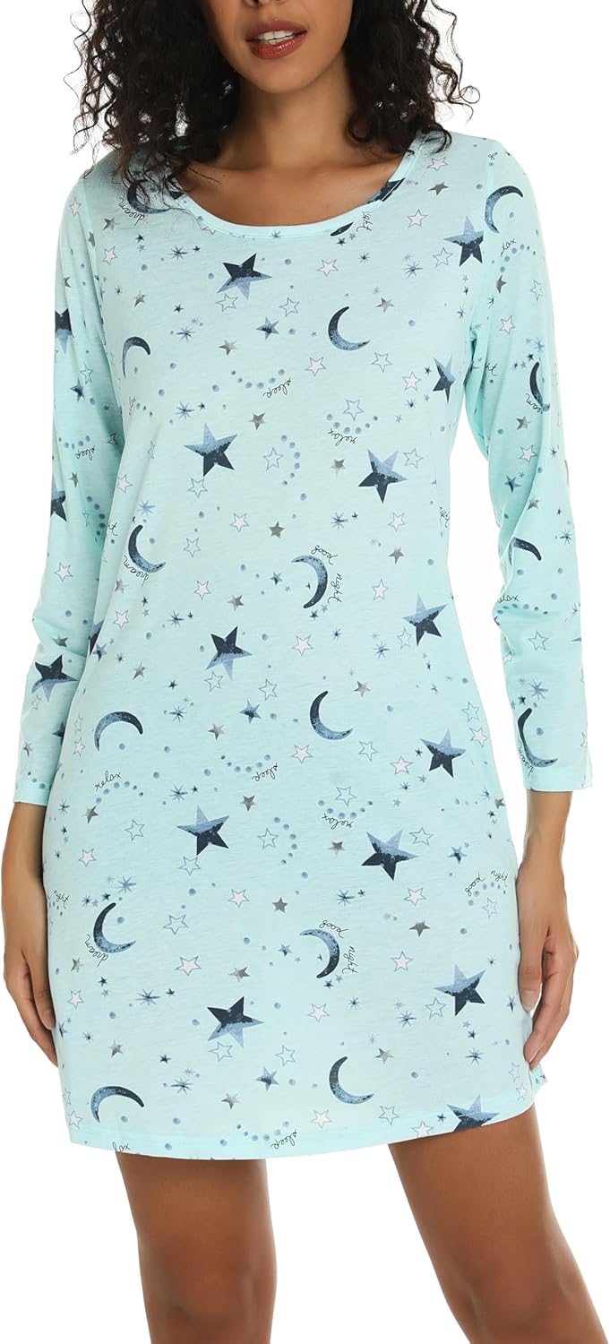 ENJOYNIGHT 2 Pack Nightgown For Women Cotton Long Sleeve Nightshirts - Image 3