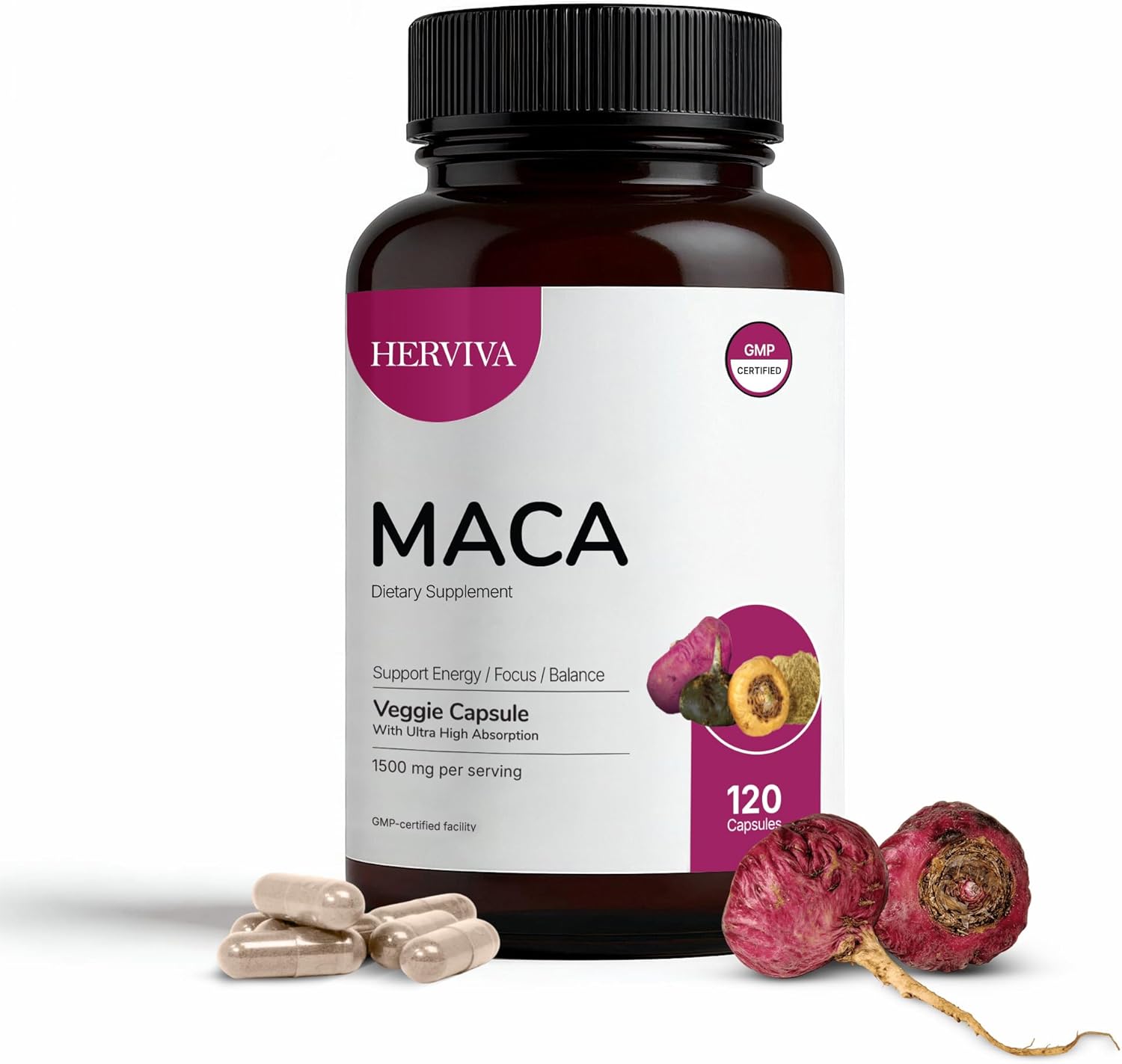 Maca Root Capsules for Women & Men – Maca Root Powder 1500mg per Serving – Vegan Veggie Capsules