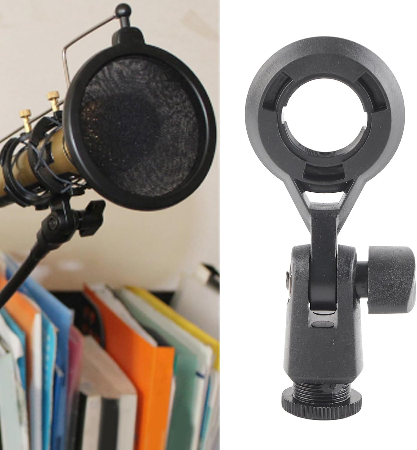 Cyrank Microphone Shock Mount, Mic Anti Vibration Suspension Shock Mount Holder Clip Mic Stand Adapter Socket Portable Microphone Holder for Diameter 22mm/0.9in Microphone image 4