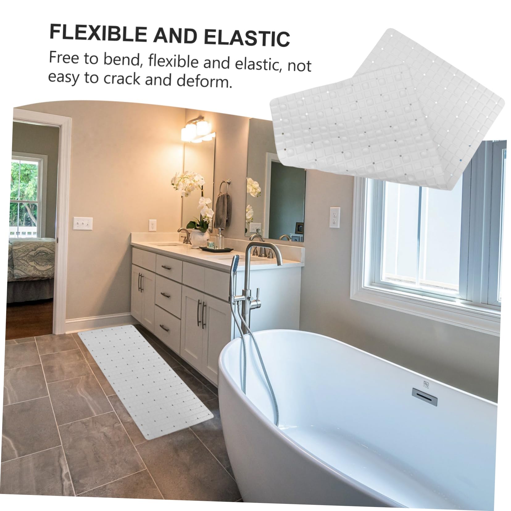 LABRIMP Alfombra de Baño Antideslizante Ventosas, PVC Blanco, Cómoda y Suave para Baño y Cocina, Adecuado para Bañera y Ducha