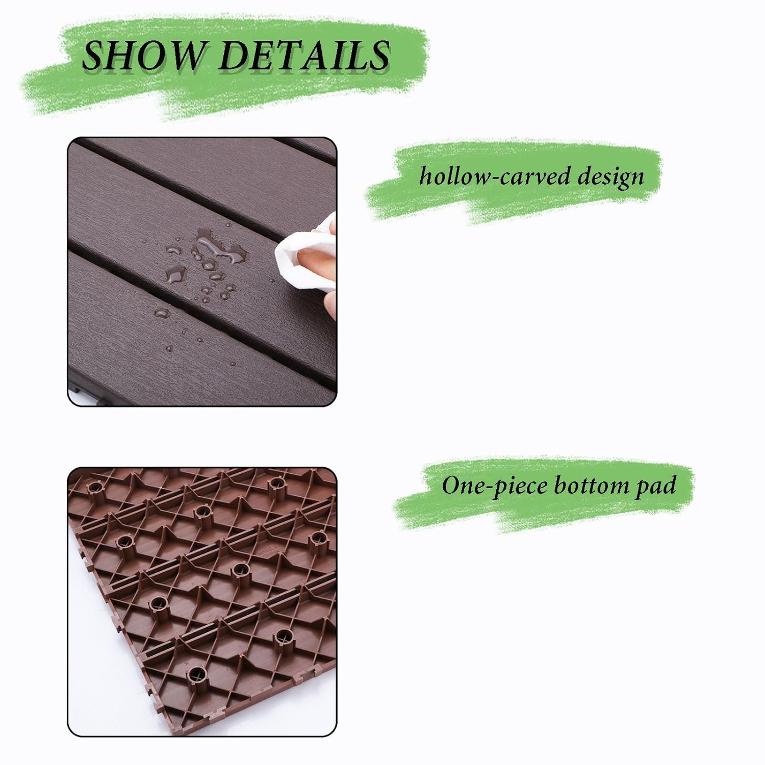 Dalles et lames de terrasse en composite, Tuiles de terrasse à emboîtement composites en bois, 30 pièces multicolores 12x12 pouces(Brown Red)