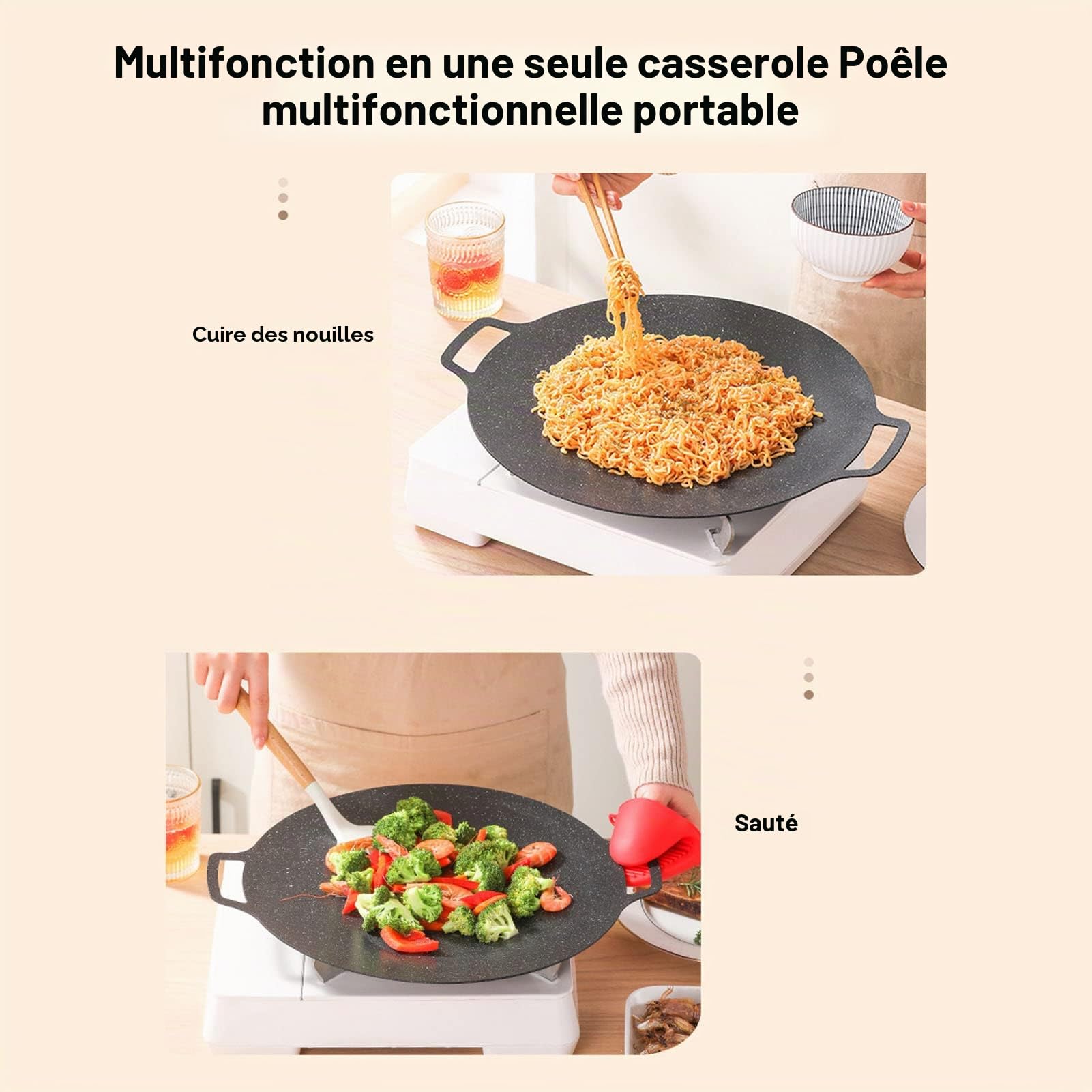 Poêle à Griller Coréenne, Poêle à Griller Ronde Antiadhésive pour Barbecue Coréen, Plaque à Griller Ronde avec Poignée, Plaque de Cuisson Multifonctionnelle (Universal Model 33cm)