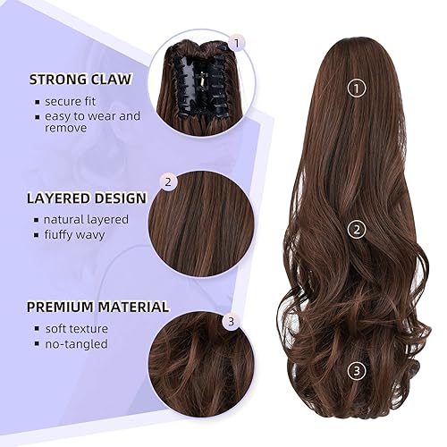 Miniatura 4 de Extensión de cola de caballo, extensiones de cabello con clip de garra de 16 pulgadas, cola de caballo corta y rizada, extensión de cola de caballo