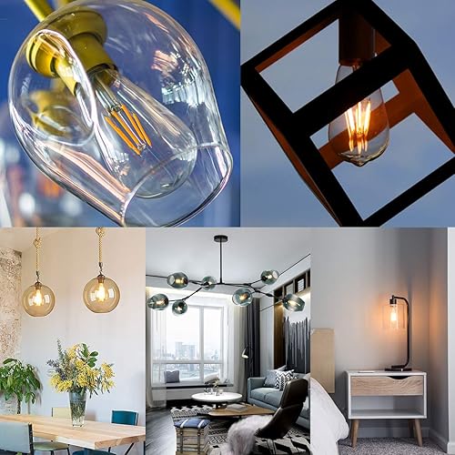 Miniatura 7 de LUXON Bombilla LED Edison regulable, bombillas vintage de 2700 K, blanco cálido equivalente a 60 W, bombilla Edison E26, paquete de 6 unidades