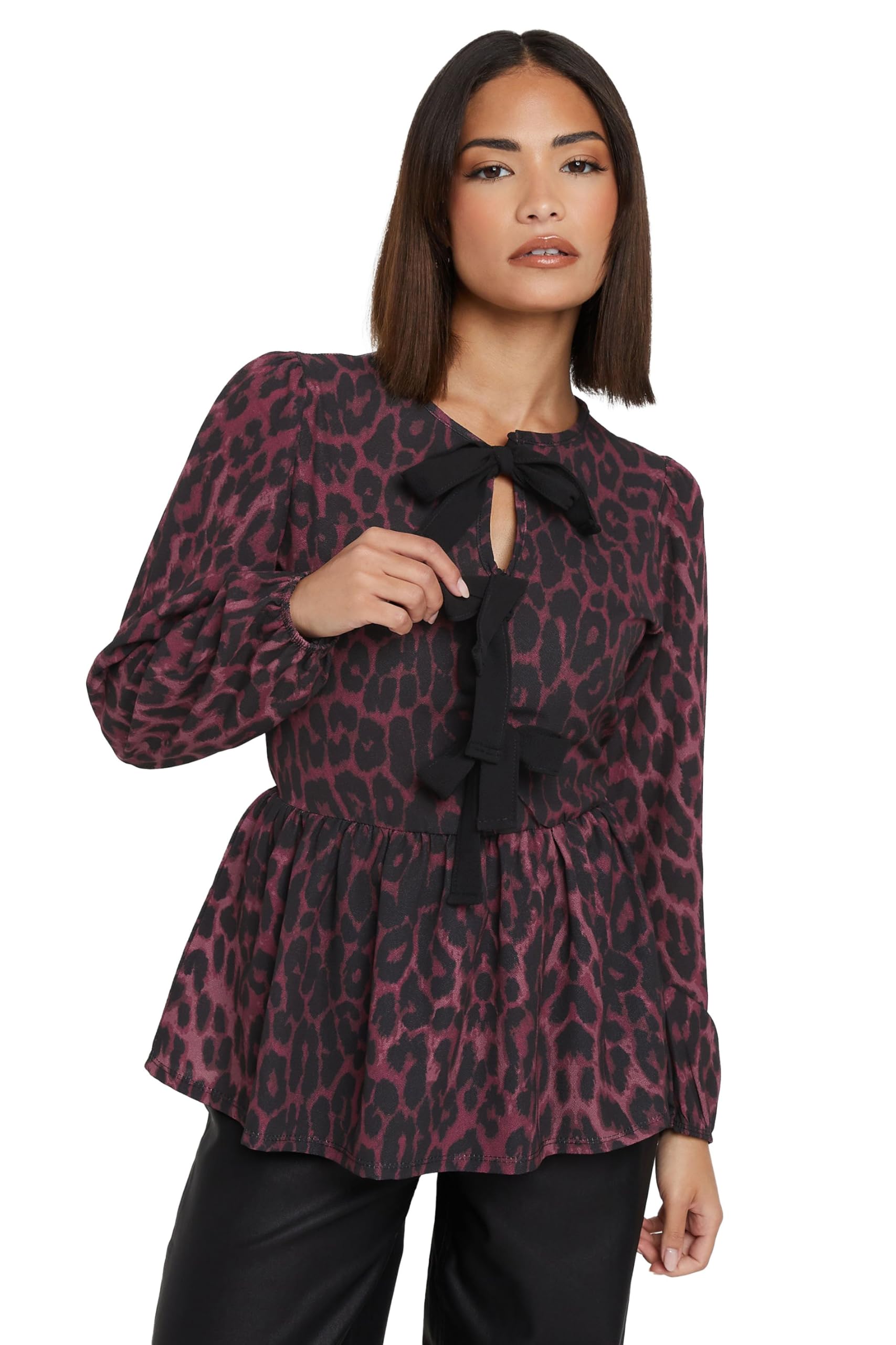 PixieGirl Women's Petite Leopard Print Peplum Top in Purple | Size: 8