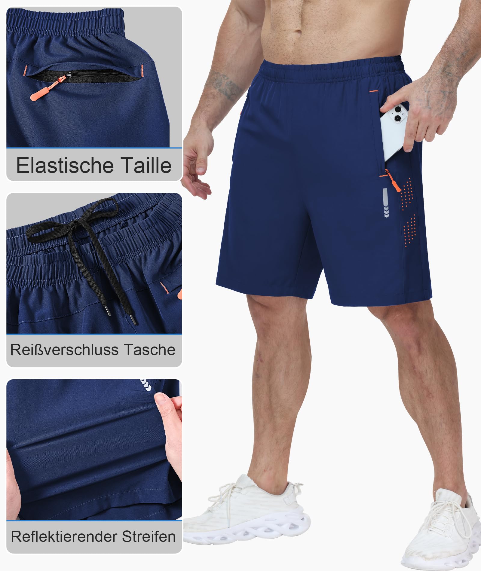 Zoofly Shorts de Sport pour Hommes Shorts de Gym Running Respirant Sec Rapide avec Poches à Fermeture Éclaire Taille Élastique Bande Réfléchissante