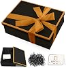 Black Gift Box with Lid, Premium Present Box with Shredded Paper Ribbon Greeting Card Large Gift Box for Weddings, Birthdays, Anniversaries, 25x18x8.5cm (Black )