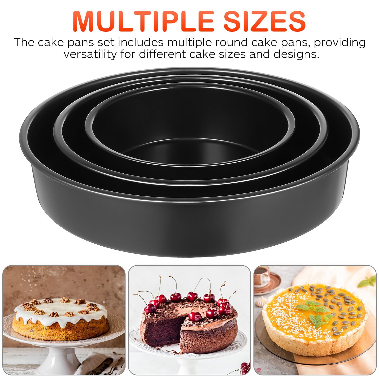 BESTYASH 3 Piezas Moldes Redondos para Pasteles 6, 8 y 10 Pulgadas Negros