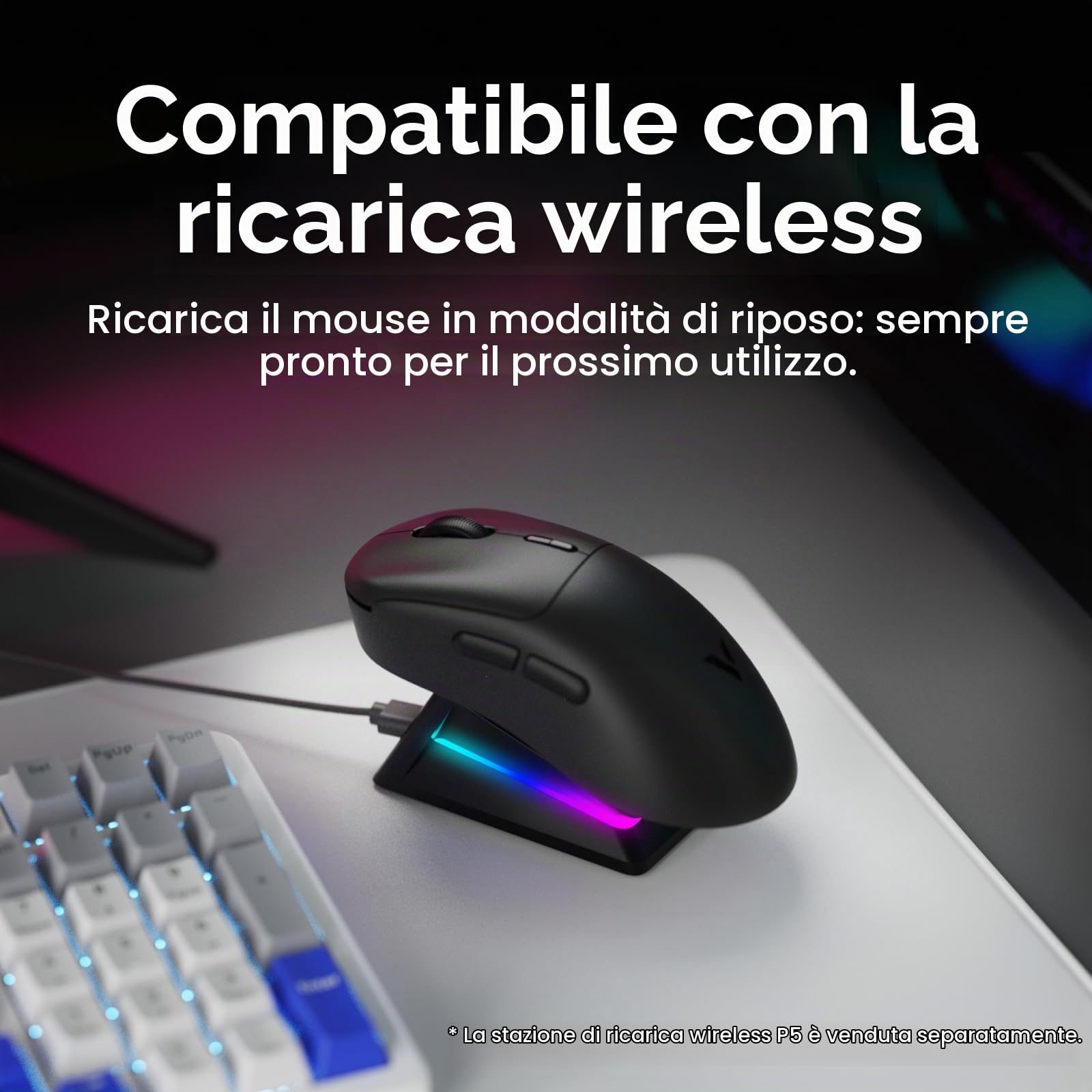 Rapoo VT3 Gen-2 - Mouse da gioco senza fili con velocità di interrogazione reale 8000 Hz, 26 K DPI, 53 g, ultra leggero, 750 ore, Nordic nRF54L15 MCU, 100 milioni di interruttori meccanici, 10 tasti