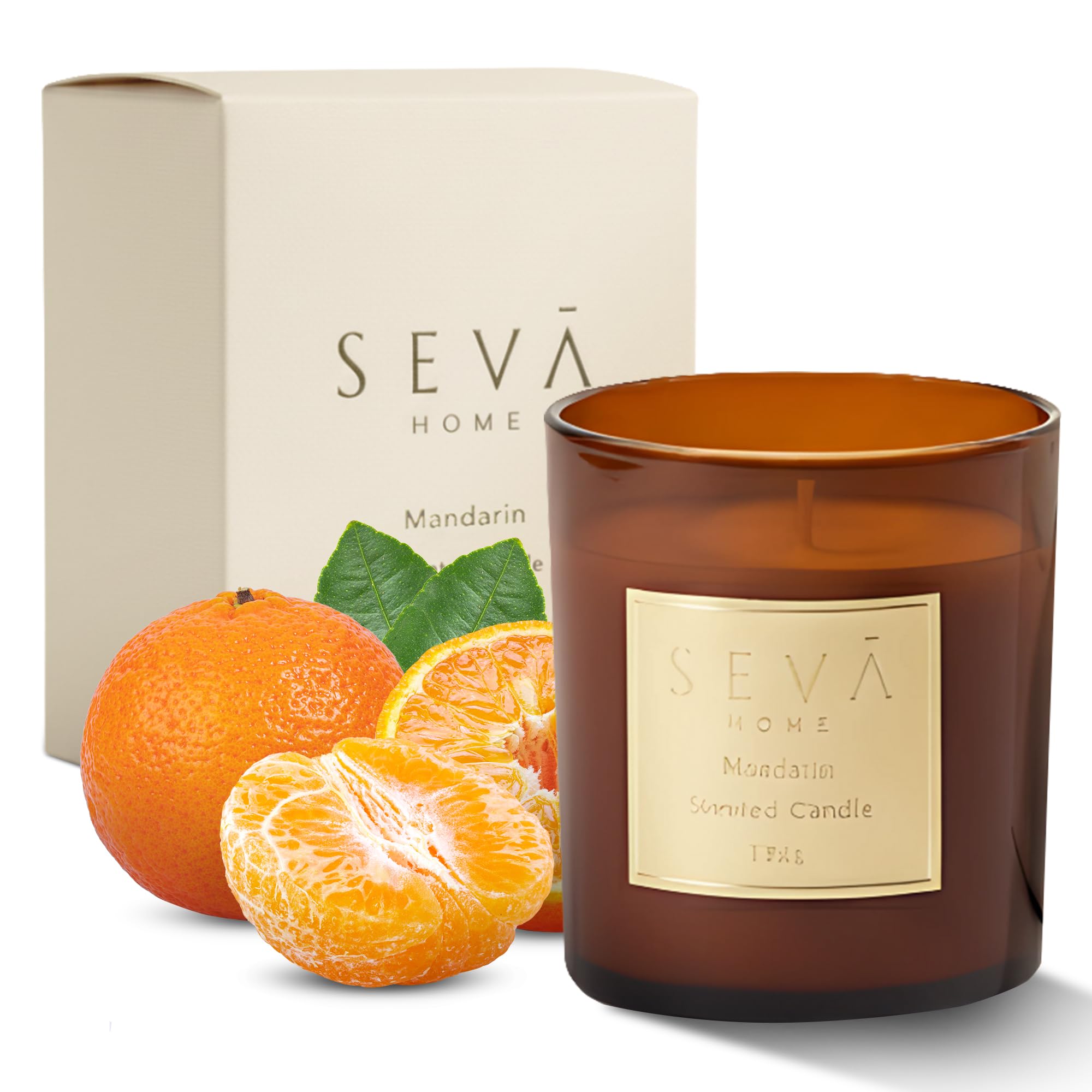 SEVA HOME Signature Scented Candle – Mandarin | 35 Hour Long Burn | Luxury Soy Wax Candle | Citrus Home Décor & Premium Gifting-image-39