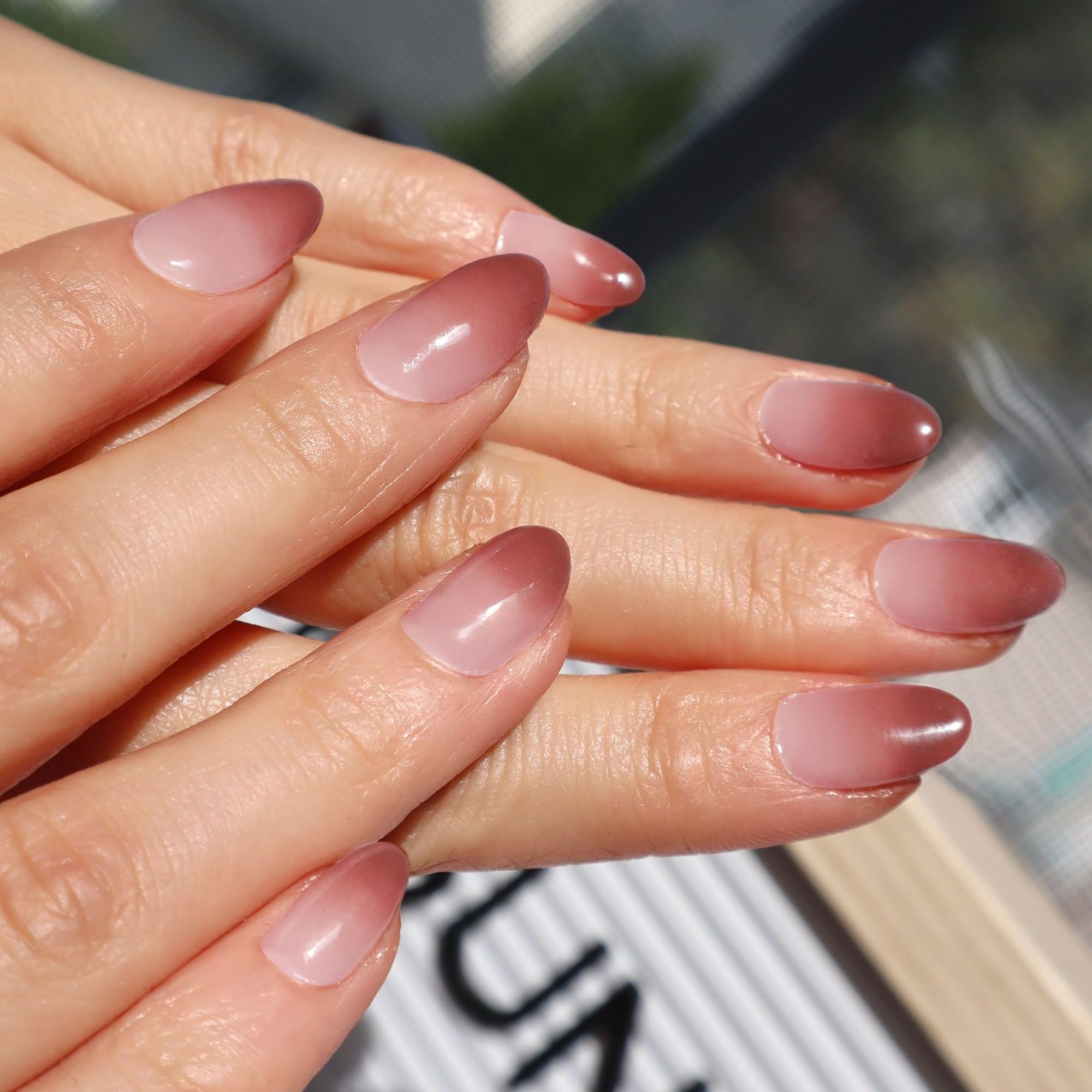 SXVME Ombre Tan Brown Press on Nails Short Oval, French False Nails Short Almond, Gradient French Fake Nails Press ons - Image 2