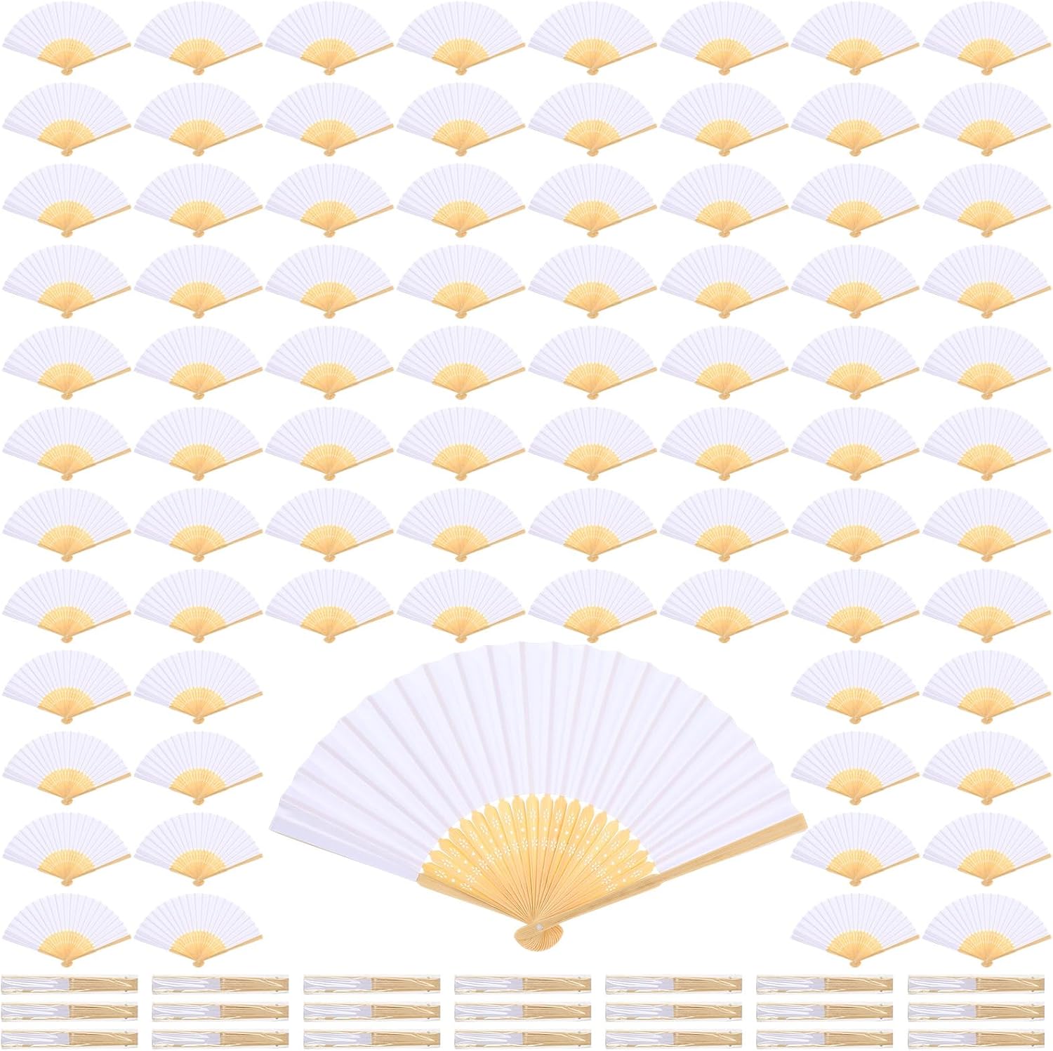 Qunclay 300 Pcs Paper Fans for Weddings Handheld Folding Fan, Pure White