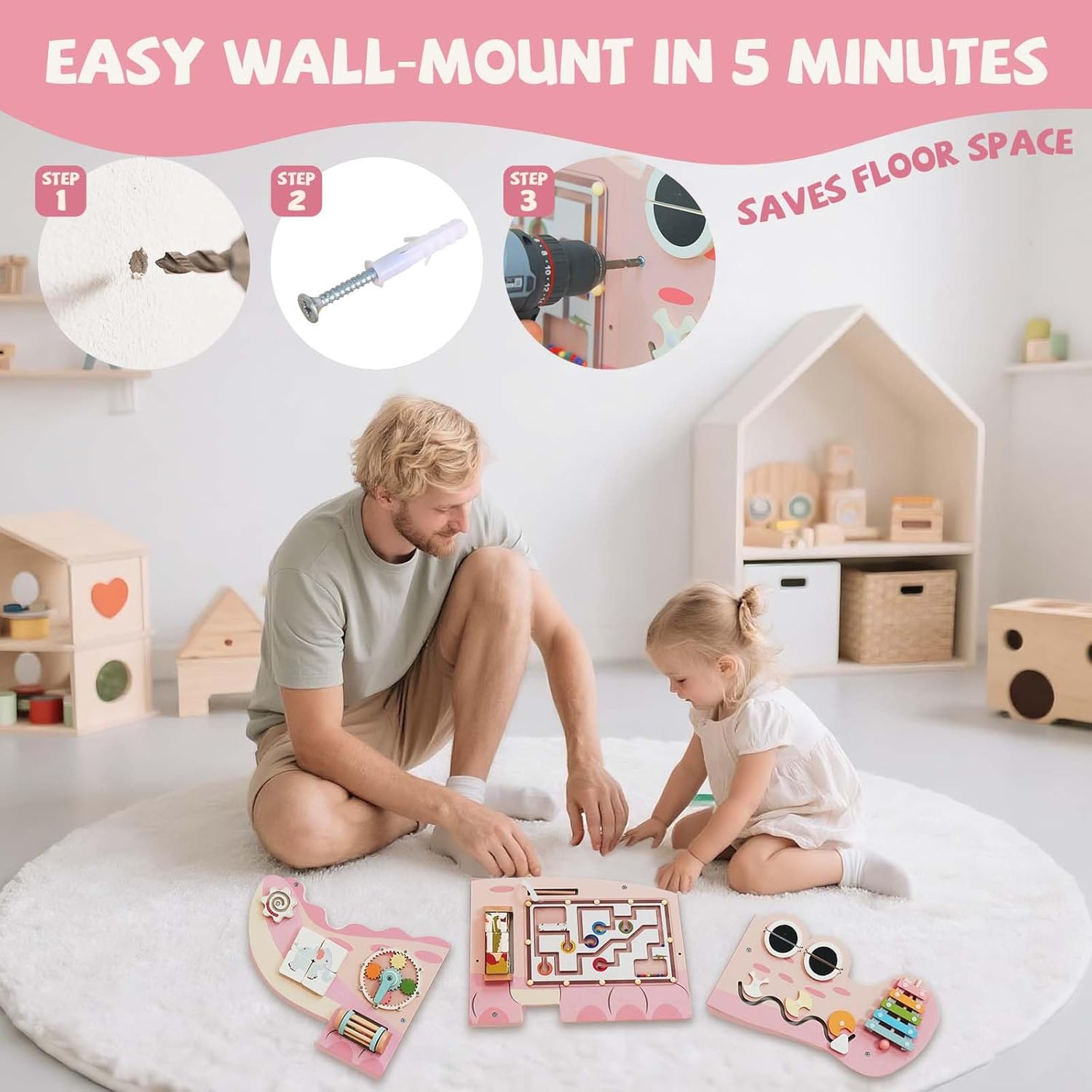 Potatomato Montessori Wall Busy Board for Toddlers-Learning Activity Center for Kids-Educational Decorative Wall Panel for Fine Motor Skills -Autism Sensory Toys-Birthday Gift for Baby Boys&Girls