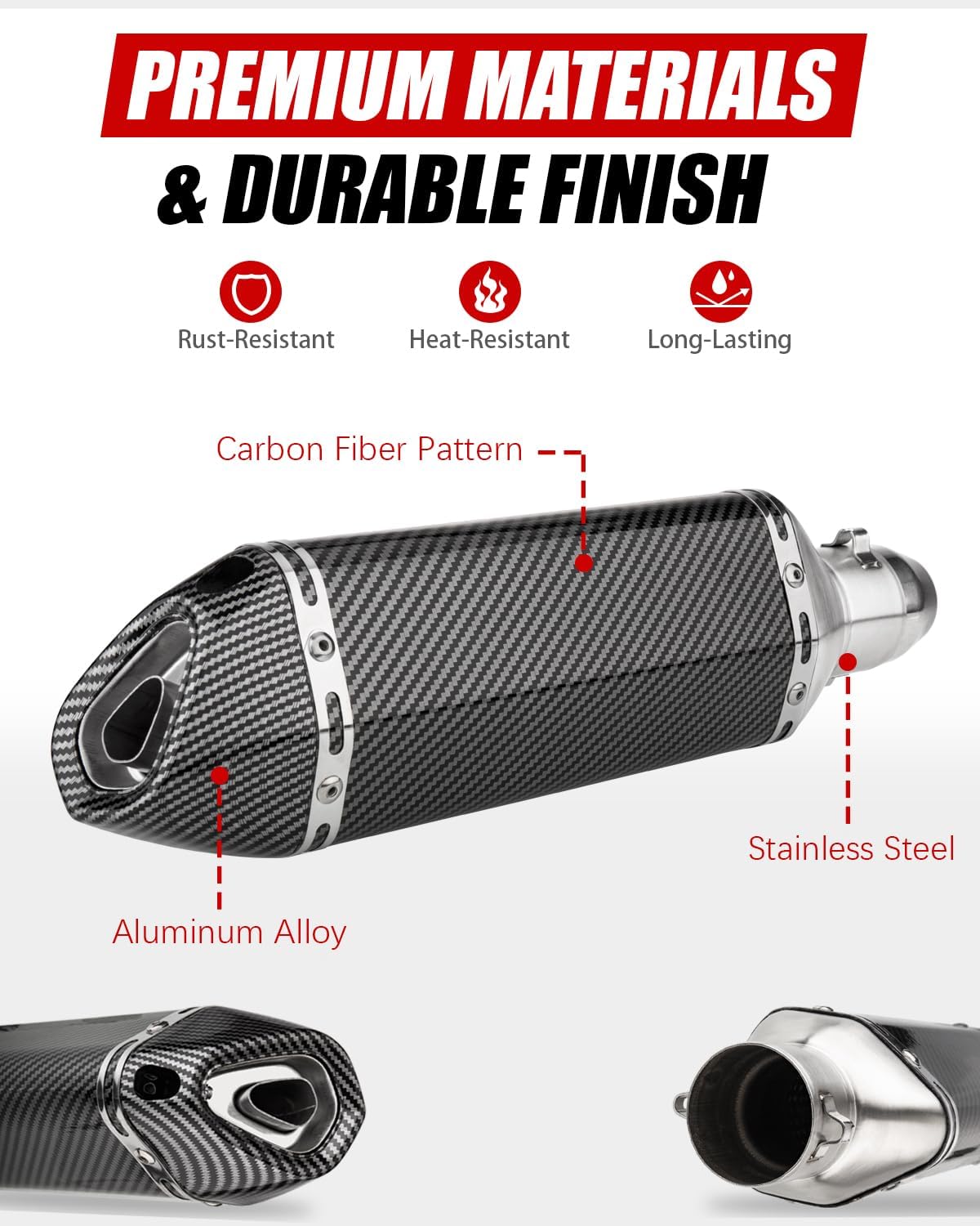 Slip-On Motorcycle Exhaust Muffler 51mm with Removable DB Killer, Carbon Fiber-Style Universal Exhaust for 38–51mm Pipes, Fit for Street & Sport Bikes (Carbon Fiber Pattern)