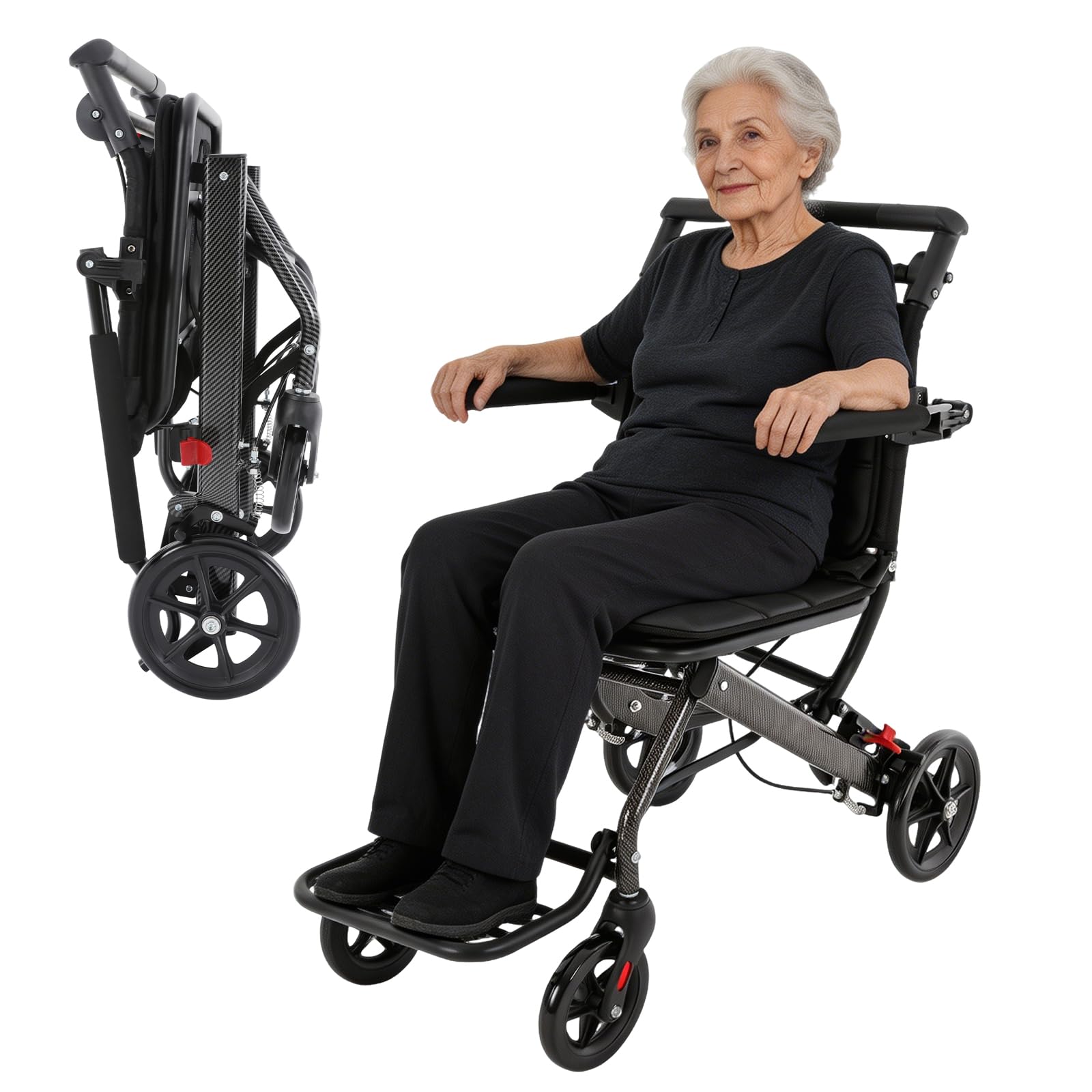 Silla de ruedas, ligera, plegable, ligera, plegable, 100 kg, con bolsa de almacenamiento, 100 kg