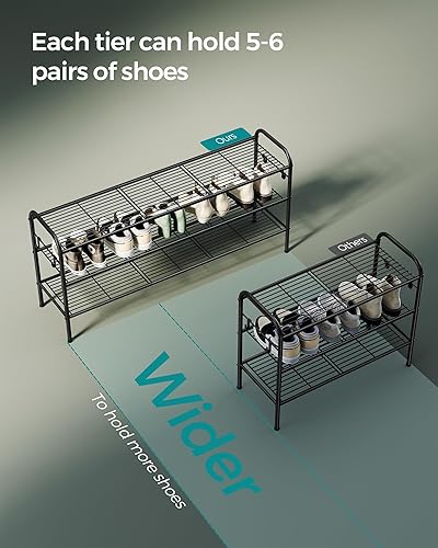 Miniatura 5 de SONGMICS Zapatero de 3 niveles, organizador de zapatos de metal con 4 ganchos laterales, capacidad para 18 pares de zapatos, zapatero de altura