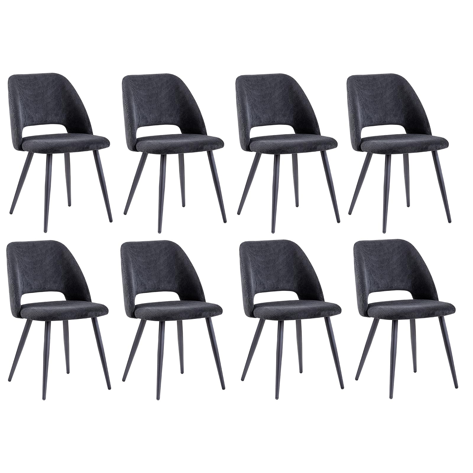 Lot de 8 chaises en velours gris avec découpe au dos pour salle à manger