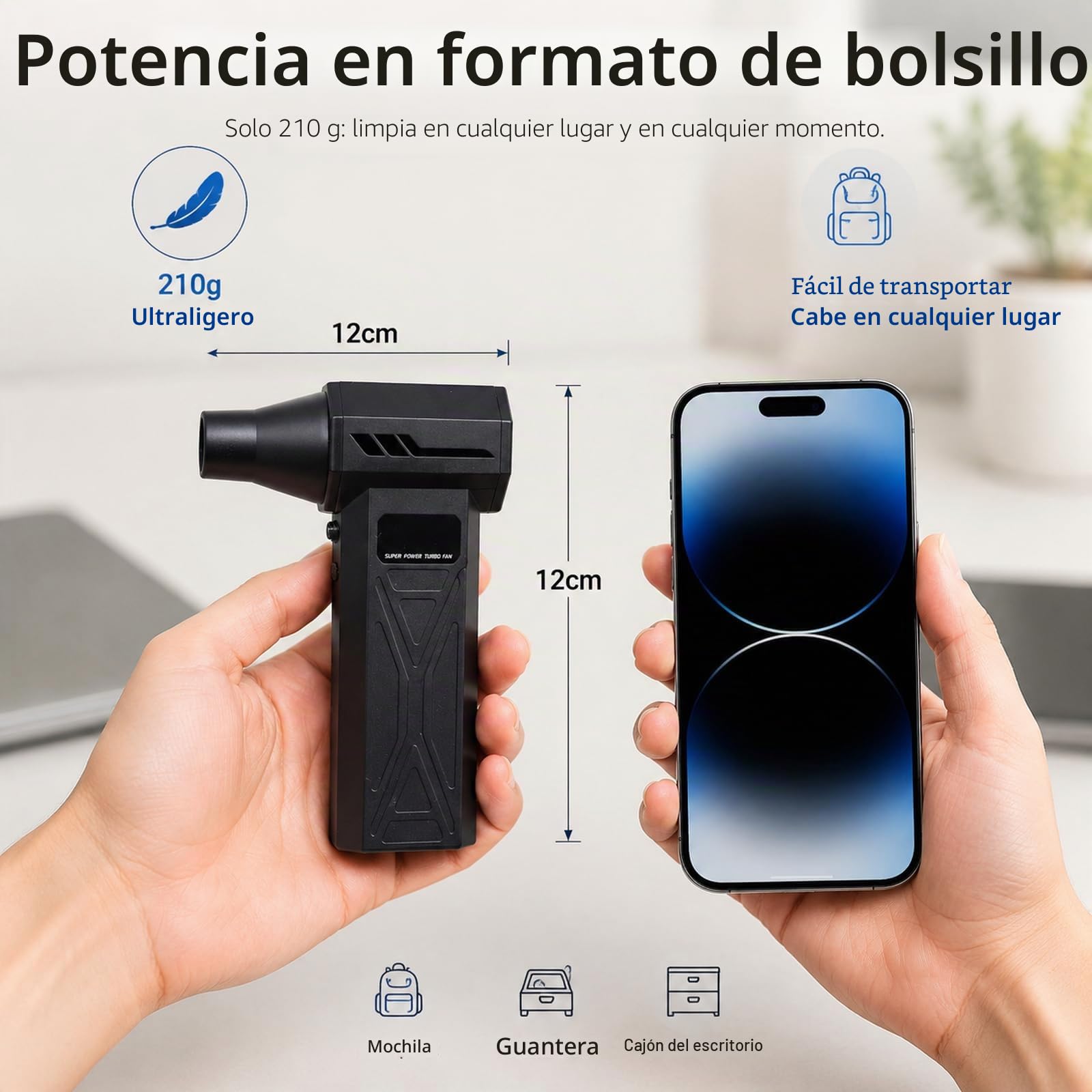 Soplador de Aire Potente, 3 Velocidades,150000 U/min, Aire Comprimido Limpieza PC, Soplador de Aire con Batería de 4000mAh, Portátil Air Duster para Limpiar PC,Coche, Laptop, Teclado