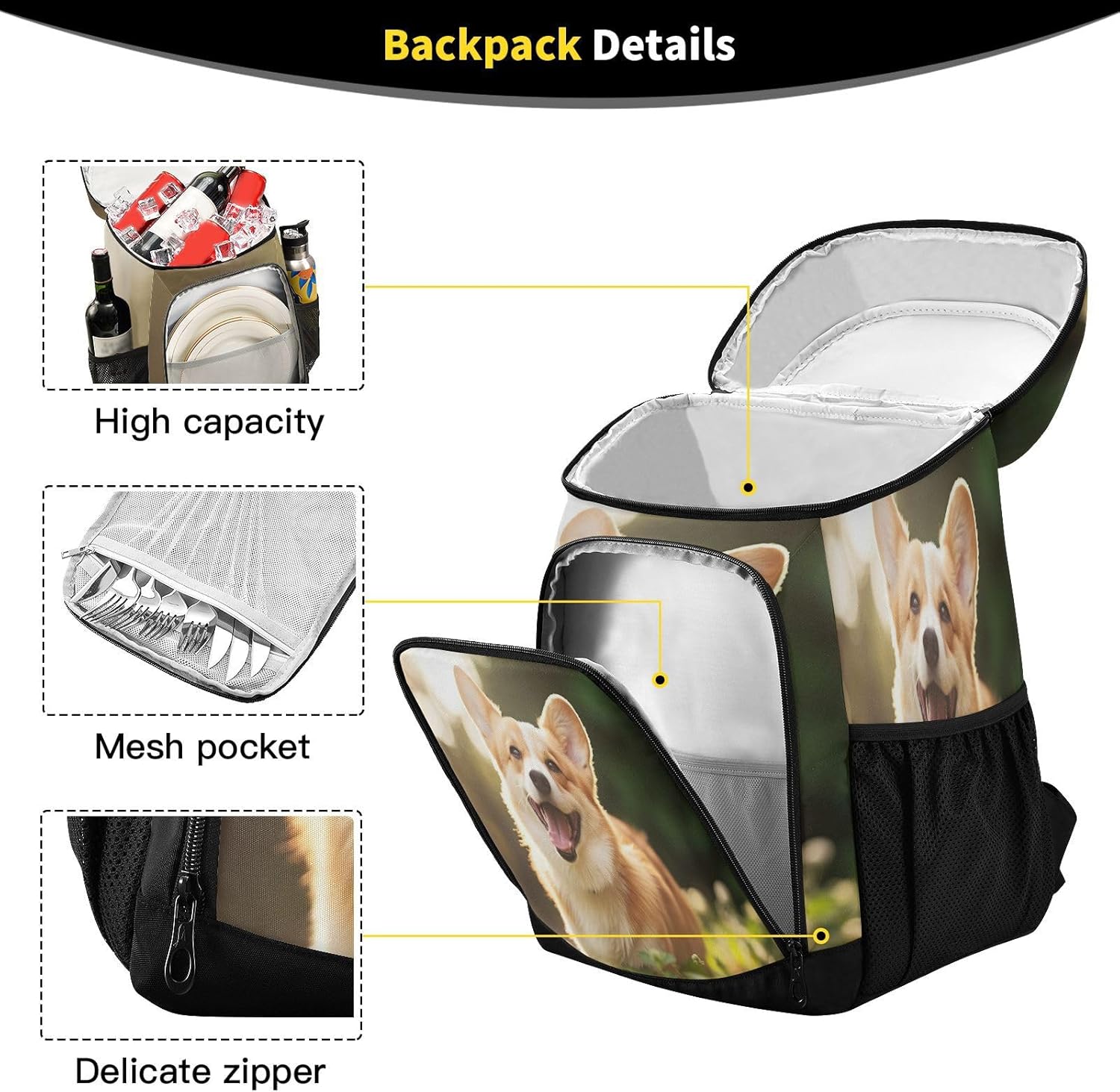 Smiling Dog Cooler Backpack 36 Cans Leakproof Waterproof Backpack Cooler Bag Beach Accessories Travel Camping Fishing Backpack for Women Men