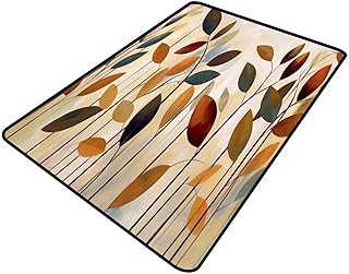 Vintage Leaf Printing Patterns Broadloom - Reversible Area Rug for Living Room/Bedroom - Fade, Flame, and Stain Resistant, Quick Dry, Waterproof Floor Carpet, 78 x 96 Inch - Buy now