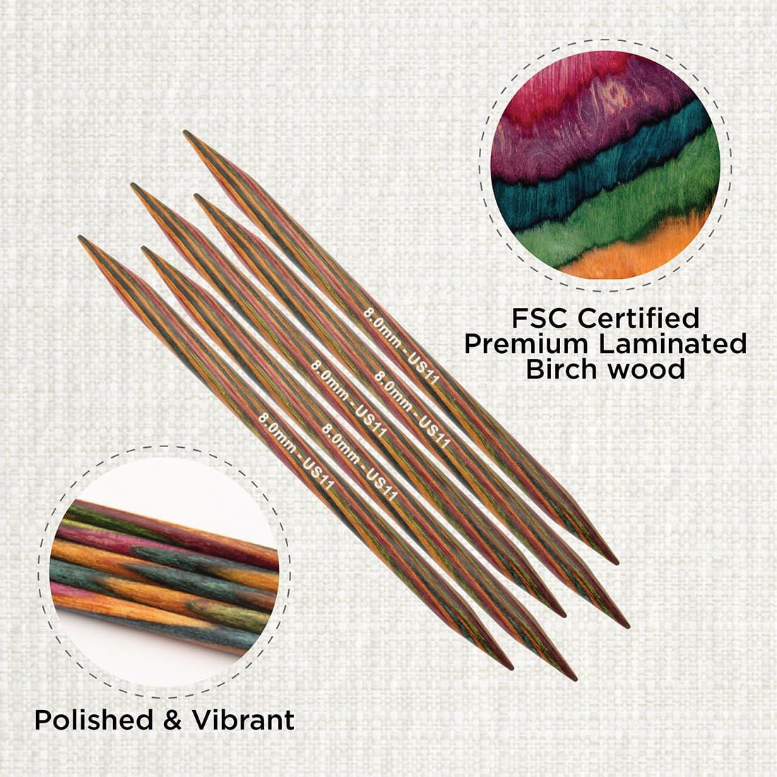 KnitPro Symfonie Double Pointed Needles 8" (20cm) | 8.00mm