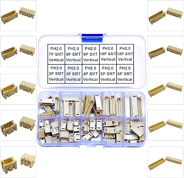 PH 2.0 Header JST 2.0mm Pitch IC Socket Plugs Adapter Connector, JST-PH 2P 3P 4P 5P 6P 7P 8P 9P 10P 12P SMT Header Surface Mount Mounting Top Type Vertical Header SH-PH2.0-SMT-Ver