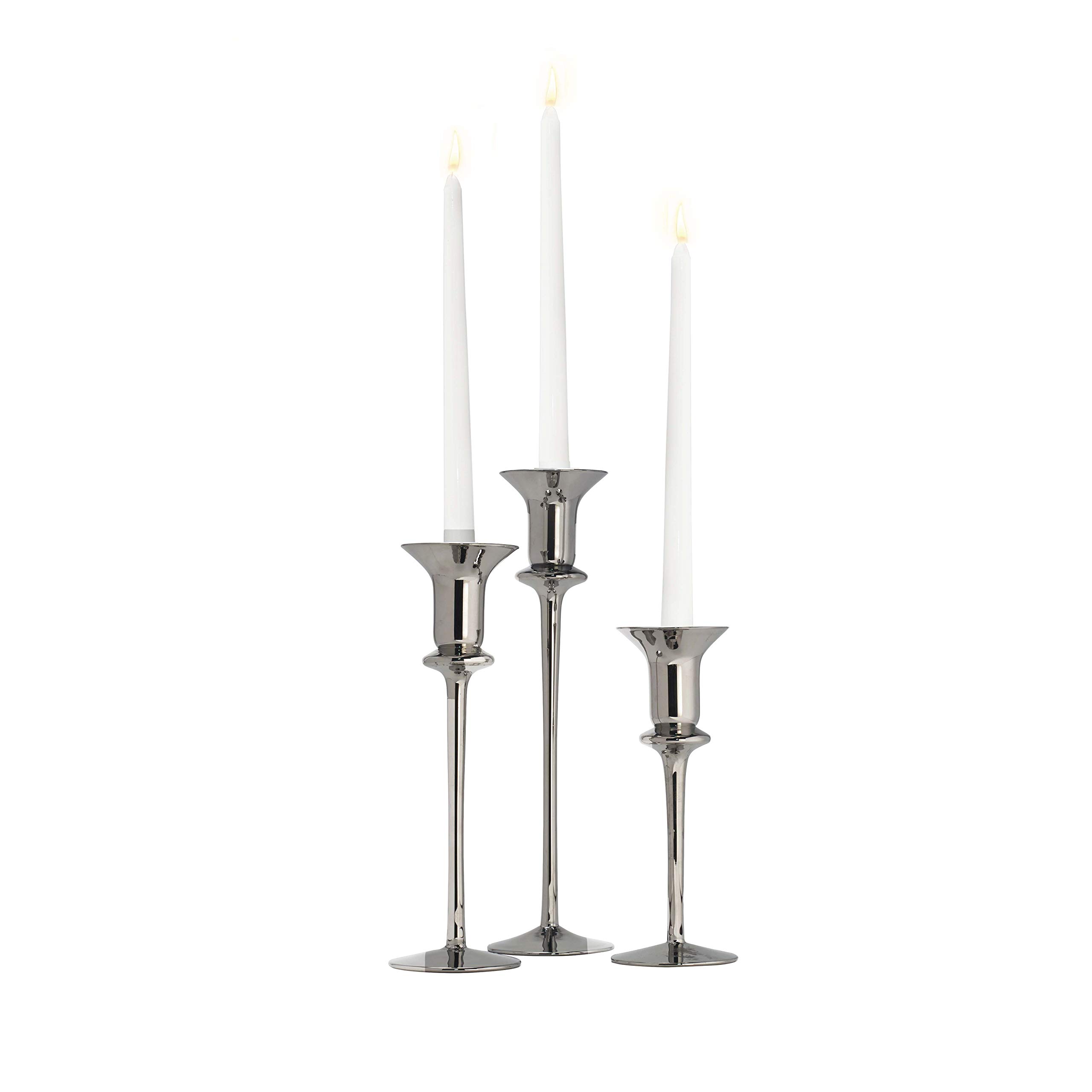 Qualia Glass Argent Long stem glass candlesticks, 8"/10"/12", Metallic